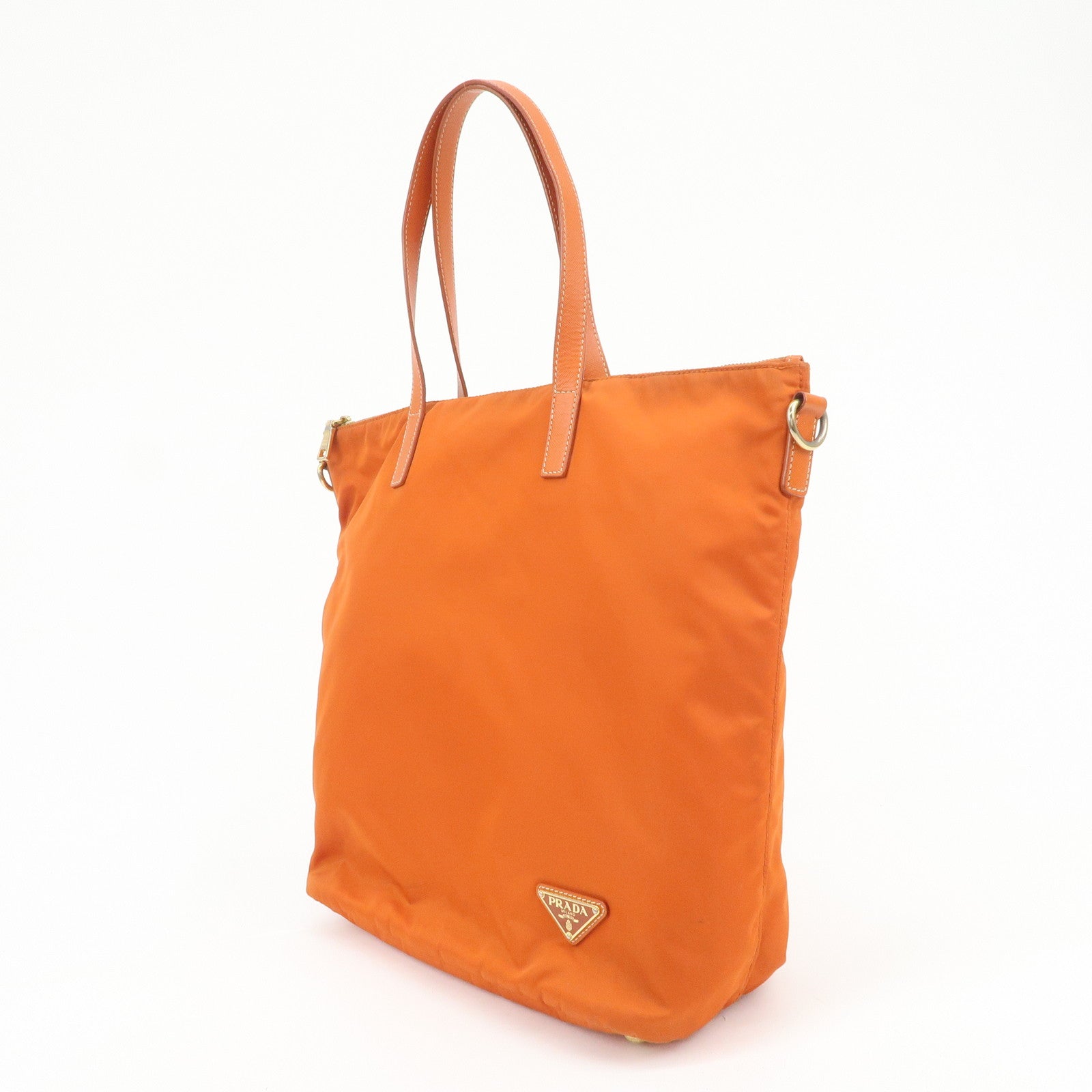 PRADA Nylon Saffiano Leather Tote Bag Hand Bag Orange
