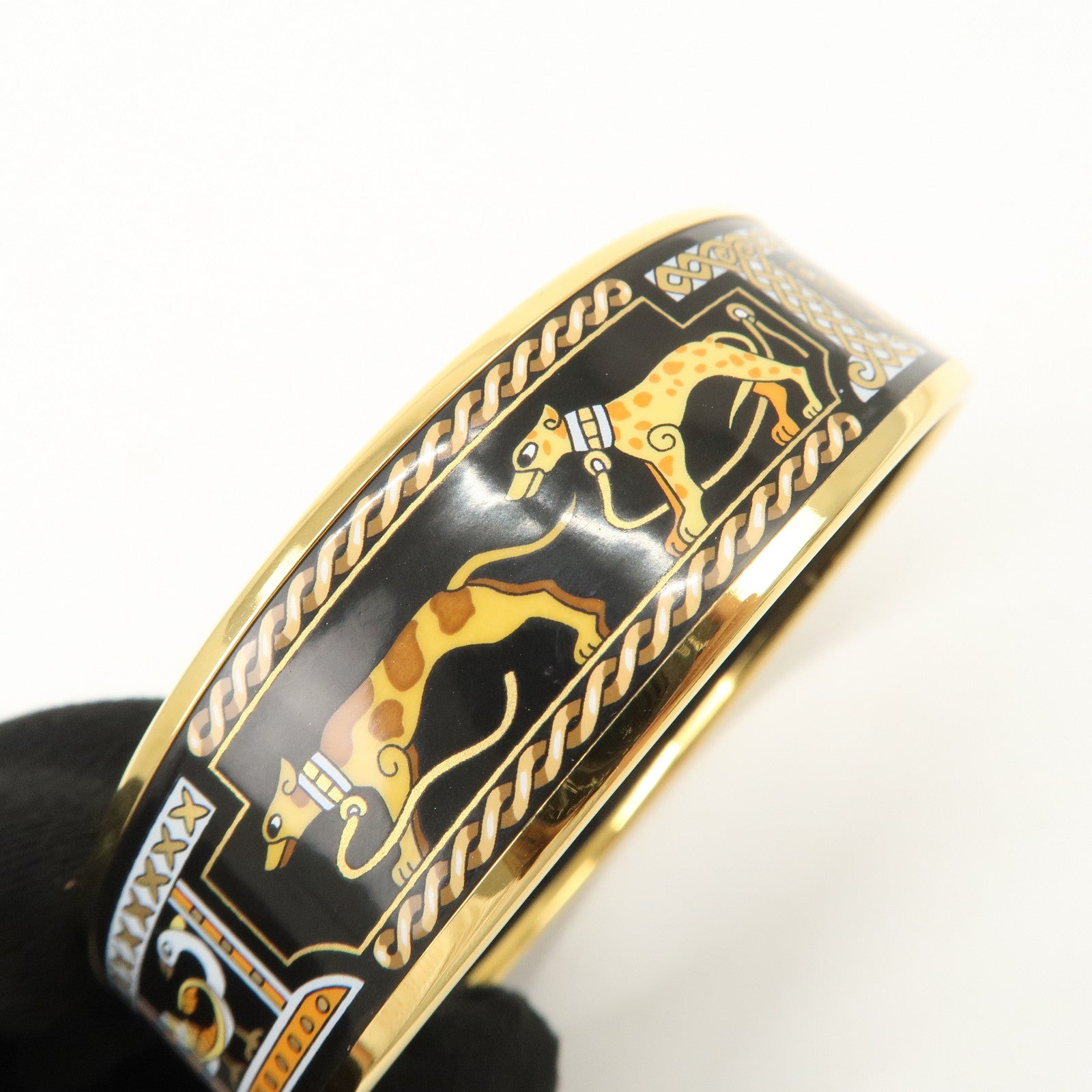 HERMES Email GM Bangle Bracelet Cloisonne Enamel Black Gold