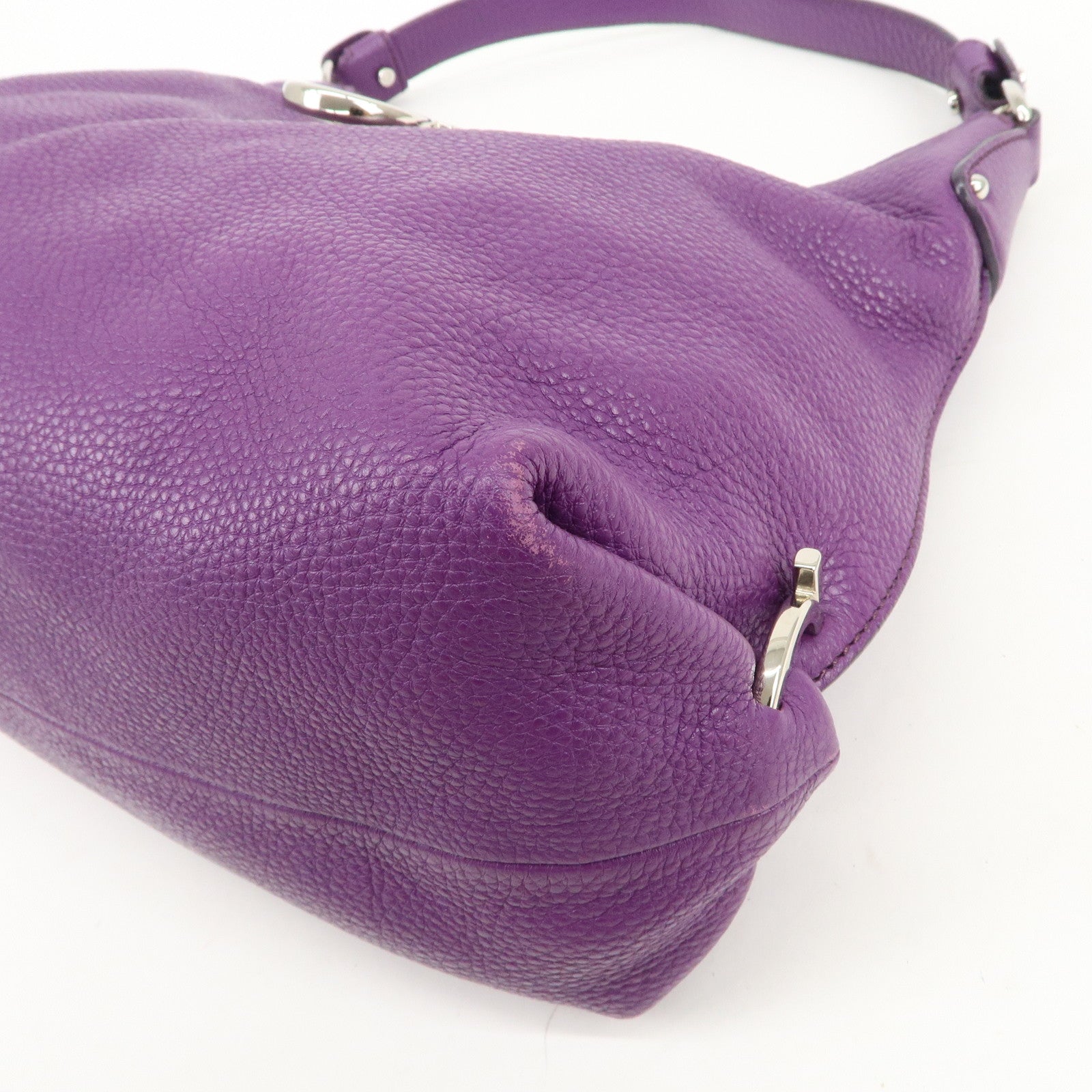 Ferragamo Gancini Logo Leather Shoulder Bag Hand Bag Purple