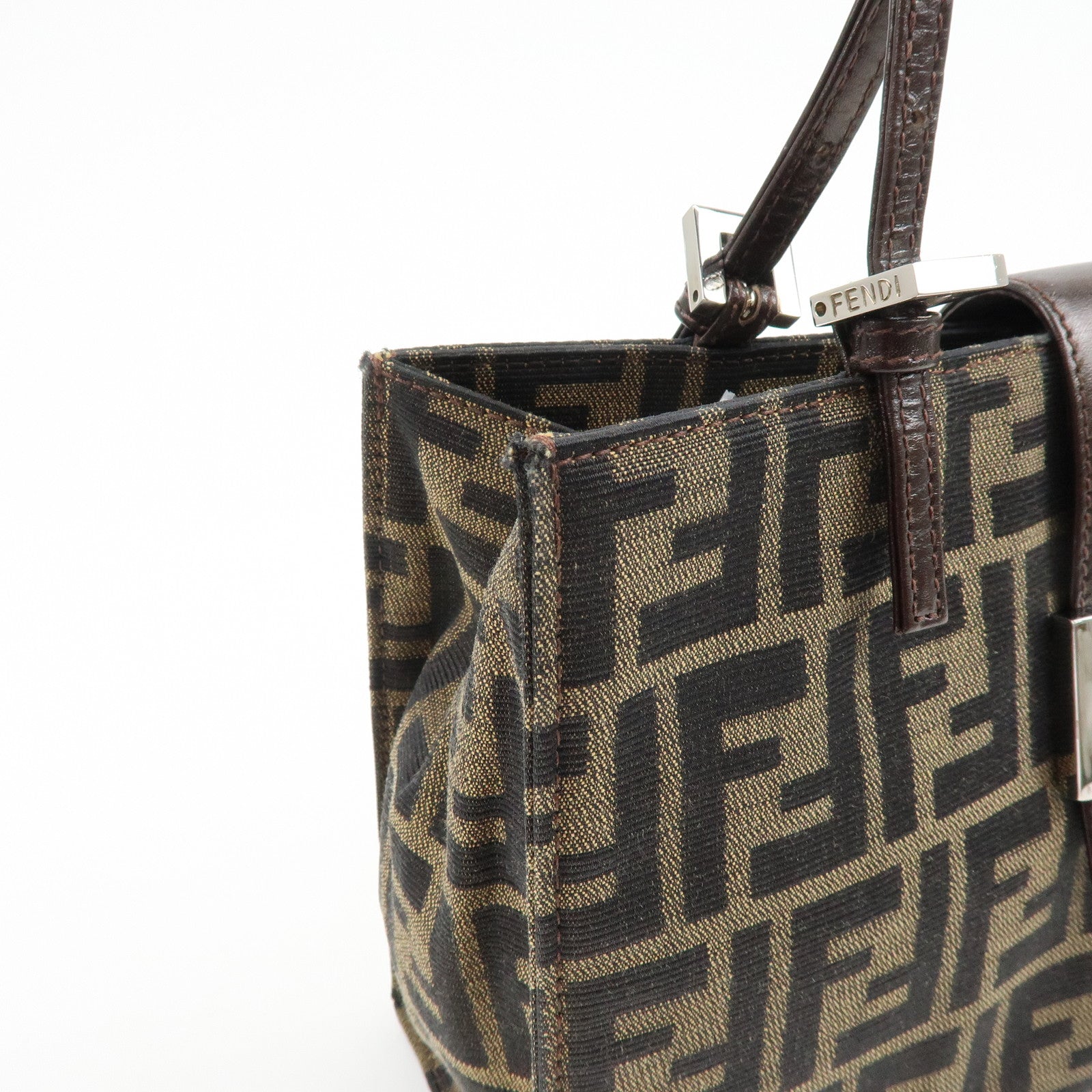 FENDI Zucca Canvas Leather Shoulder Bag Tote Bag Brown 09158081992