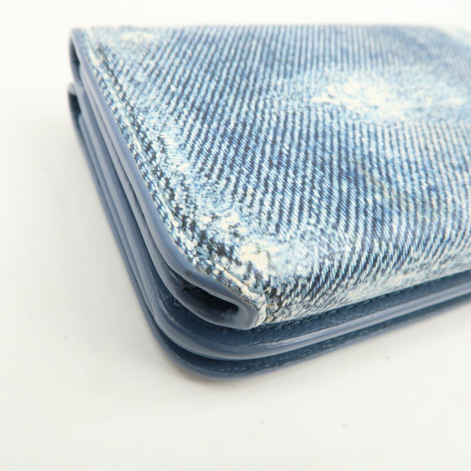 BALENCIAGA Denim Leather CASH Mini Tri-fold Compact Wallet 593813
