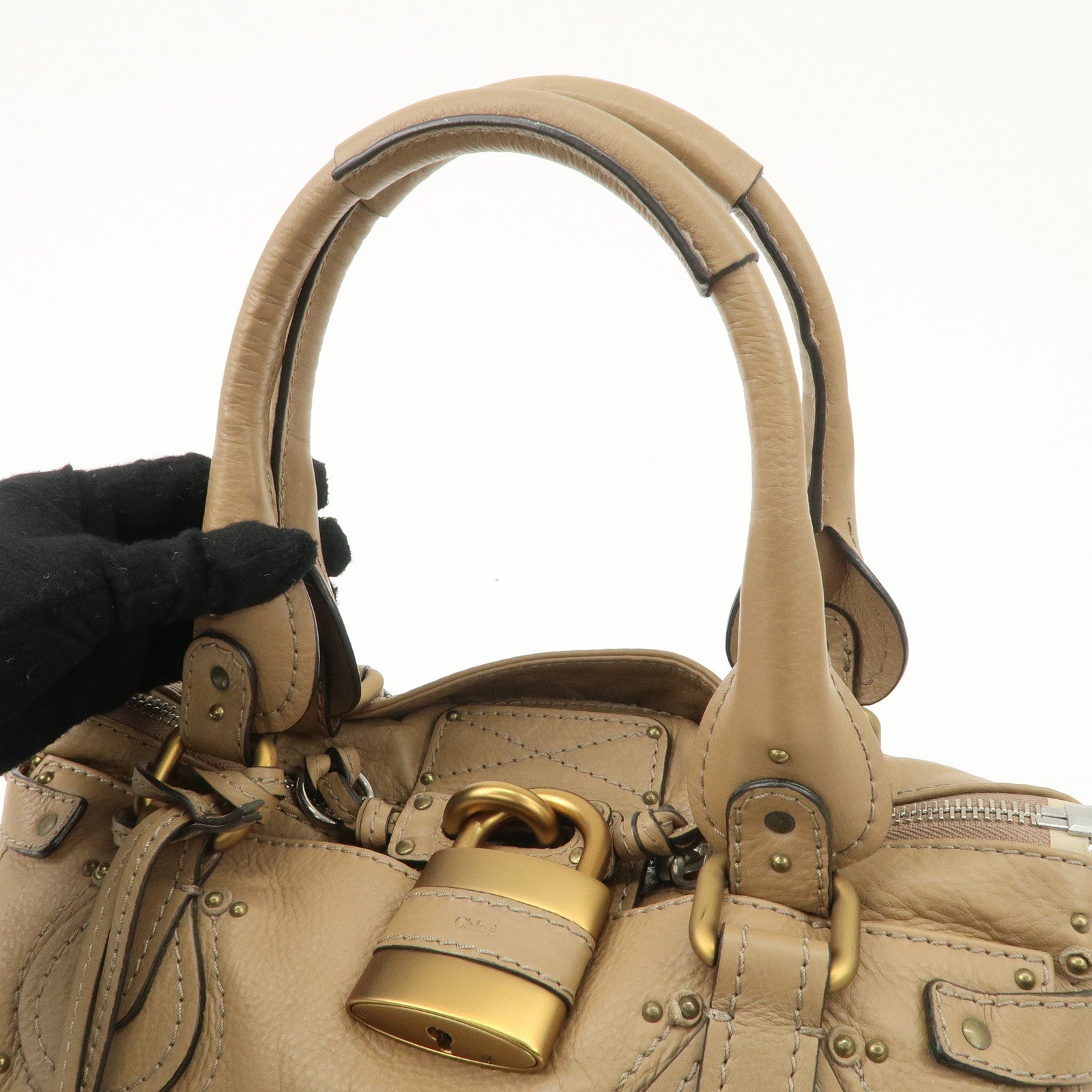 Chloe Paddington Leather Hand Bag Shoulder Bag Medium Beige Used