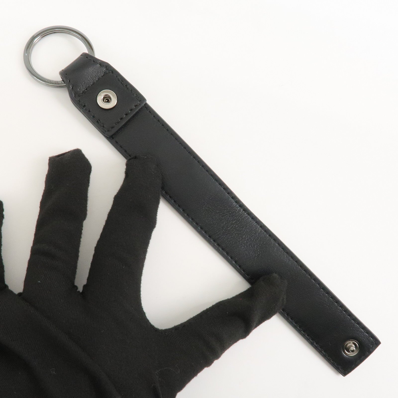 JIMMY CHOO Leather Bag Charm Key Chain Star Studs Black