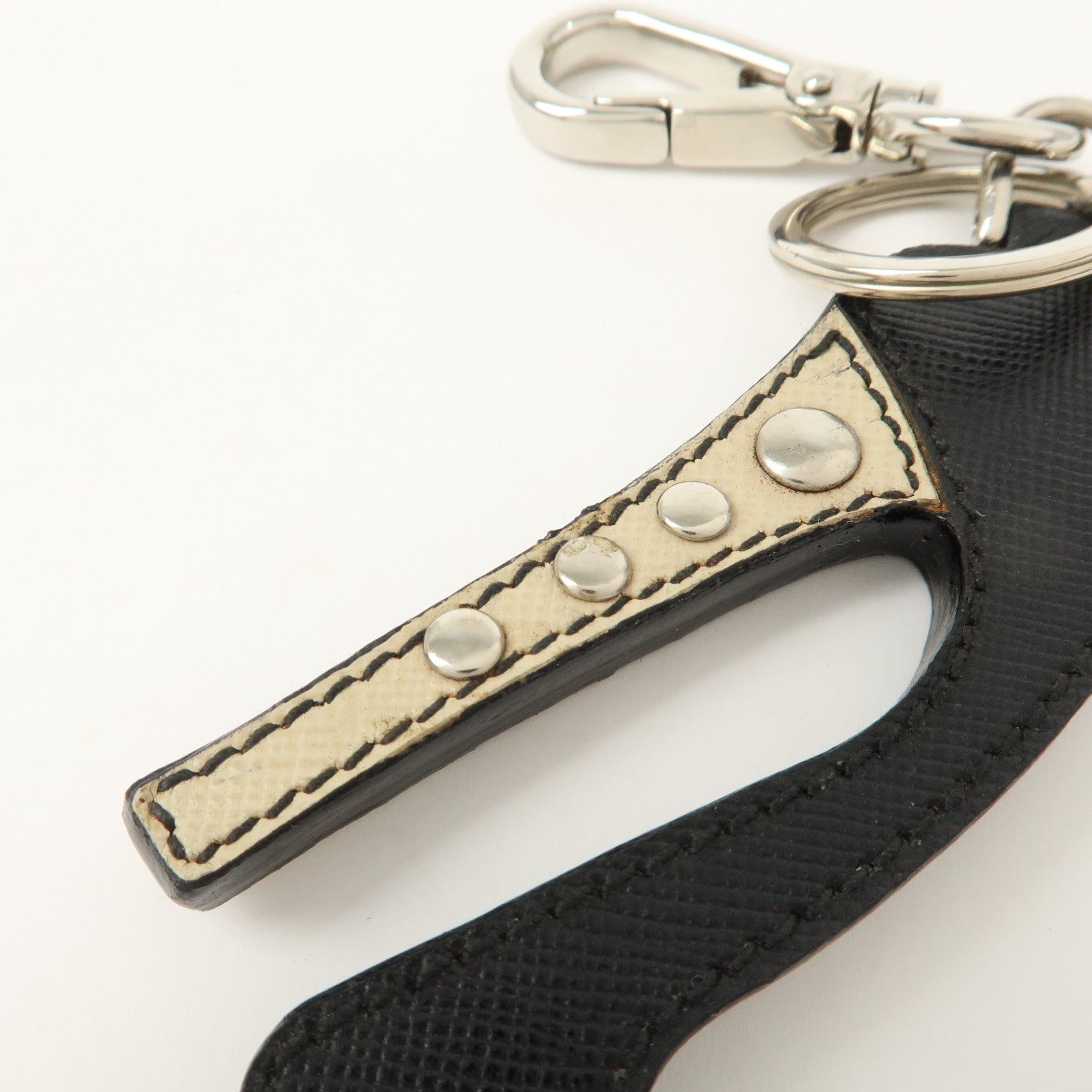 PRADA High Heel Motif Leather Bag Charm Key Chain Black 1AR295