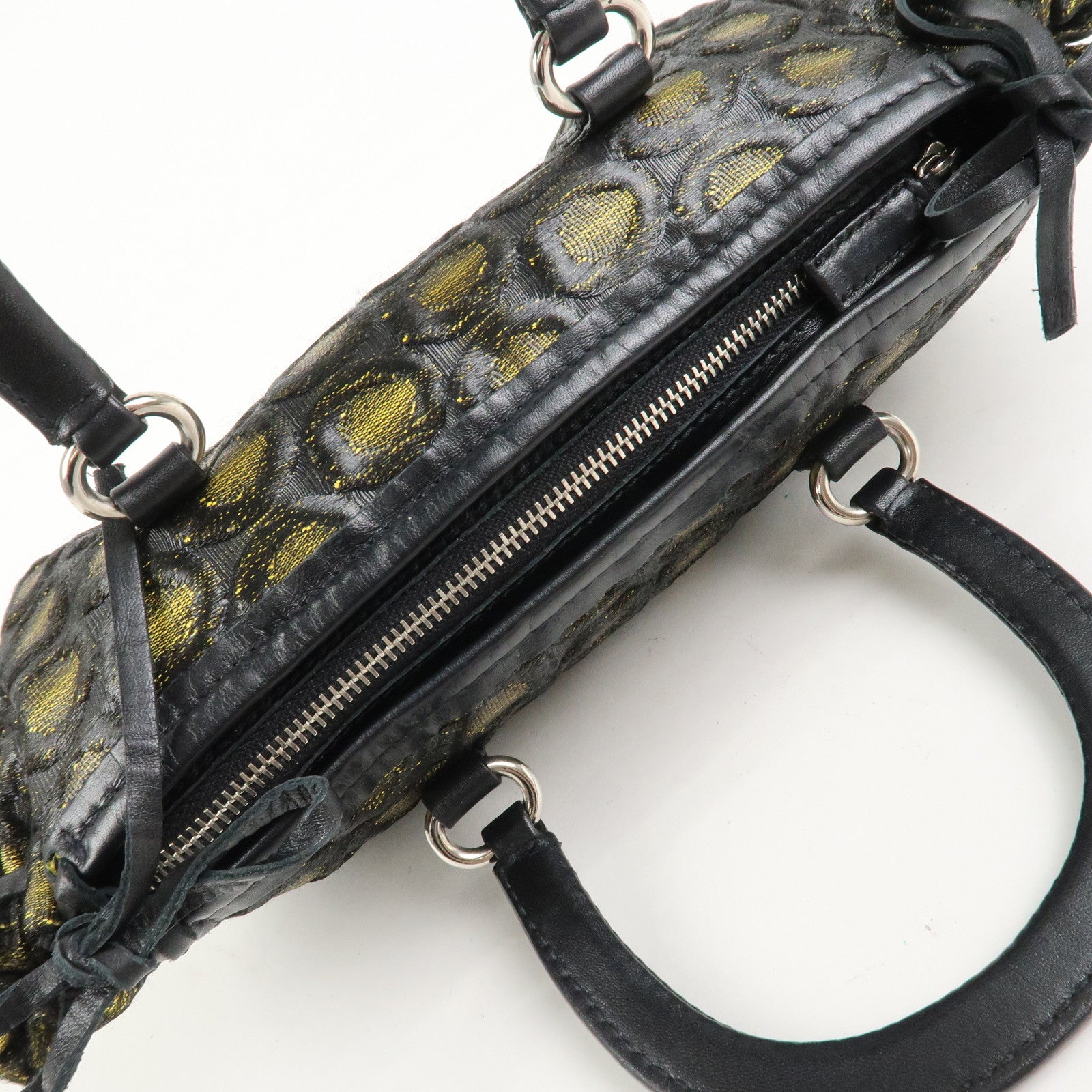 PRADA Triangle Logo Nylon Leather Ribbon Hand Bag Black Yellow