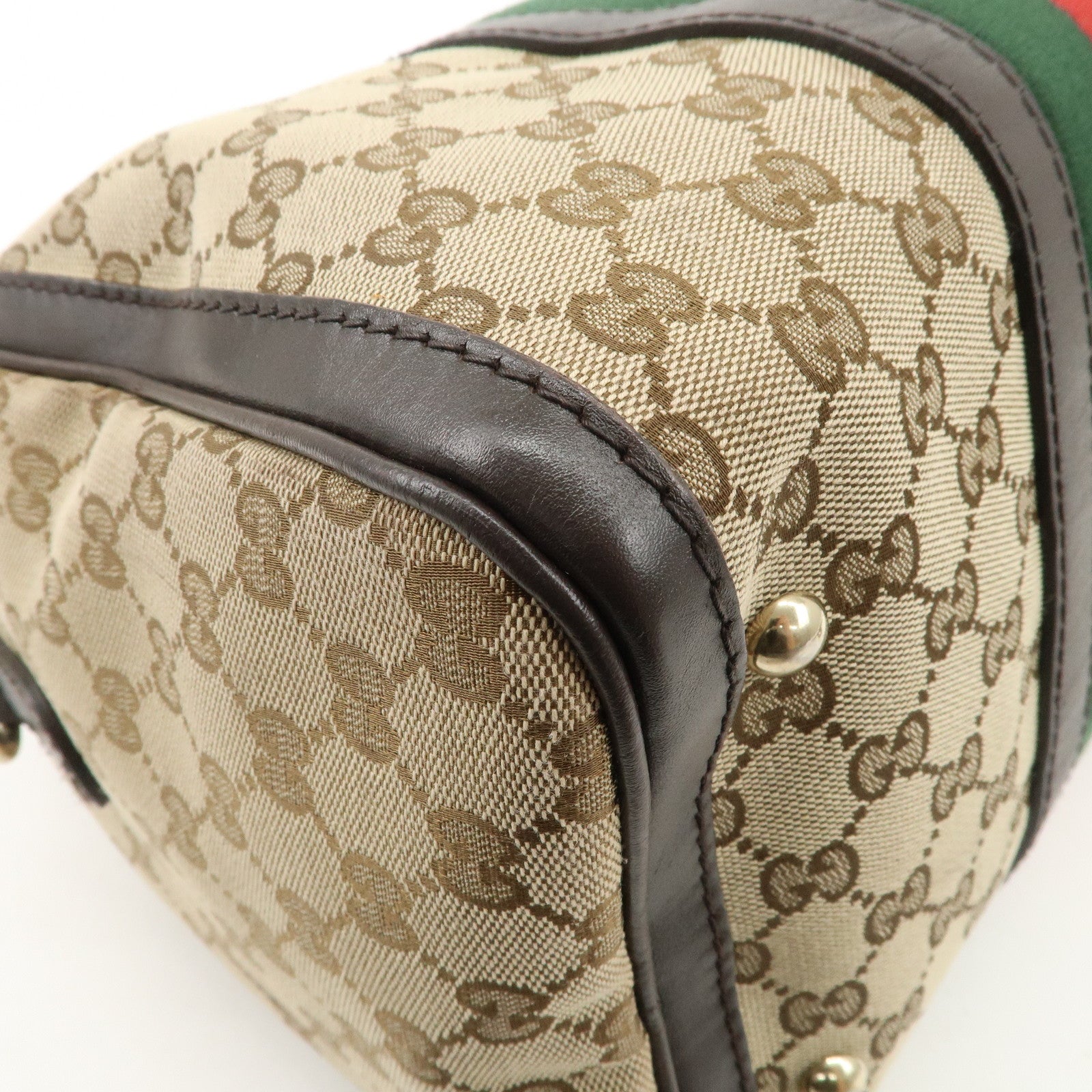 GUCCI Sherry GG Canvas Leather 2Way Bag Boston Bag Beige 247205 Used