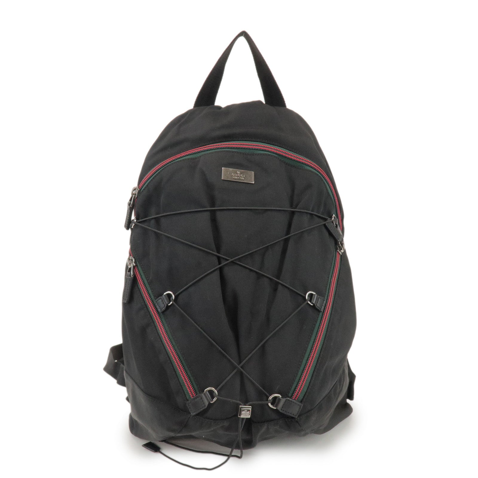 GUCCI Sherry Nylon Web Zipper Line Backpack Rucksack Black 122349