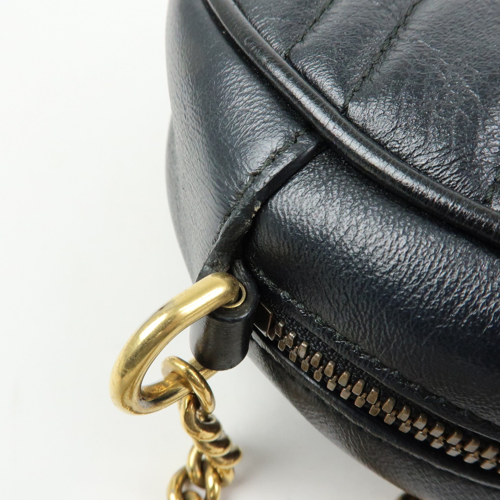 GUCCI GG Marmont Leather Chain Shoulder Round Bag Black 550154