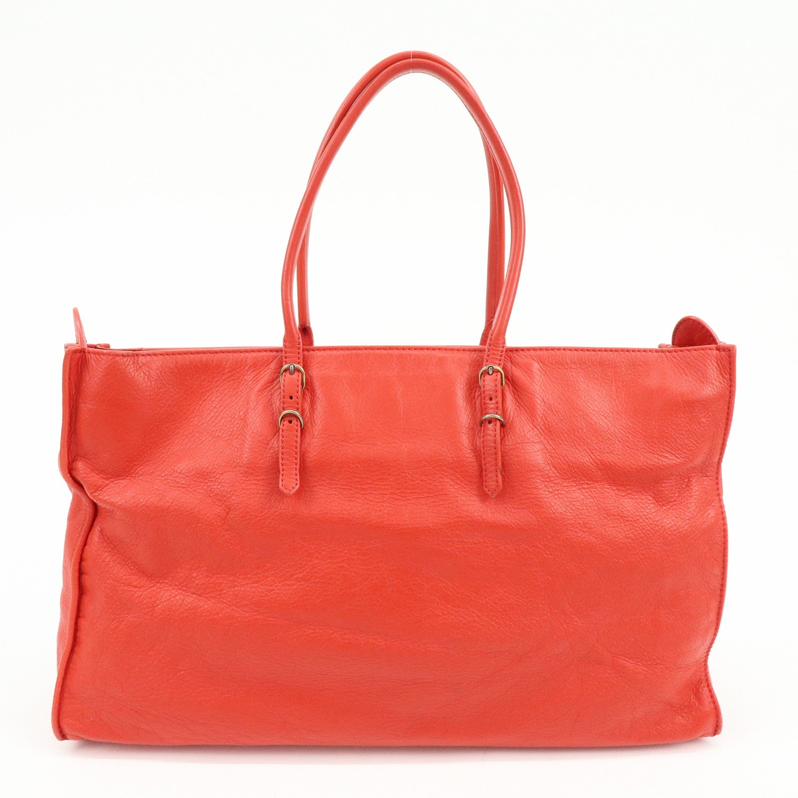 BALENCIAGA Paper Office Zip Leather Tote Bag Hand Bag Red 327771