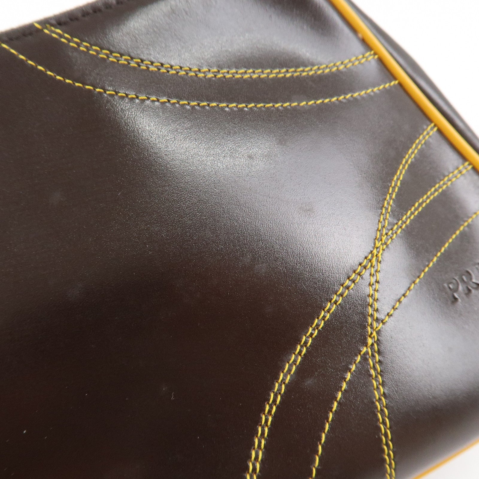 PRADA Logo Leather Shoulder Bag Hand Bag Brown Yellow B11055 Used