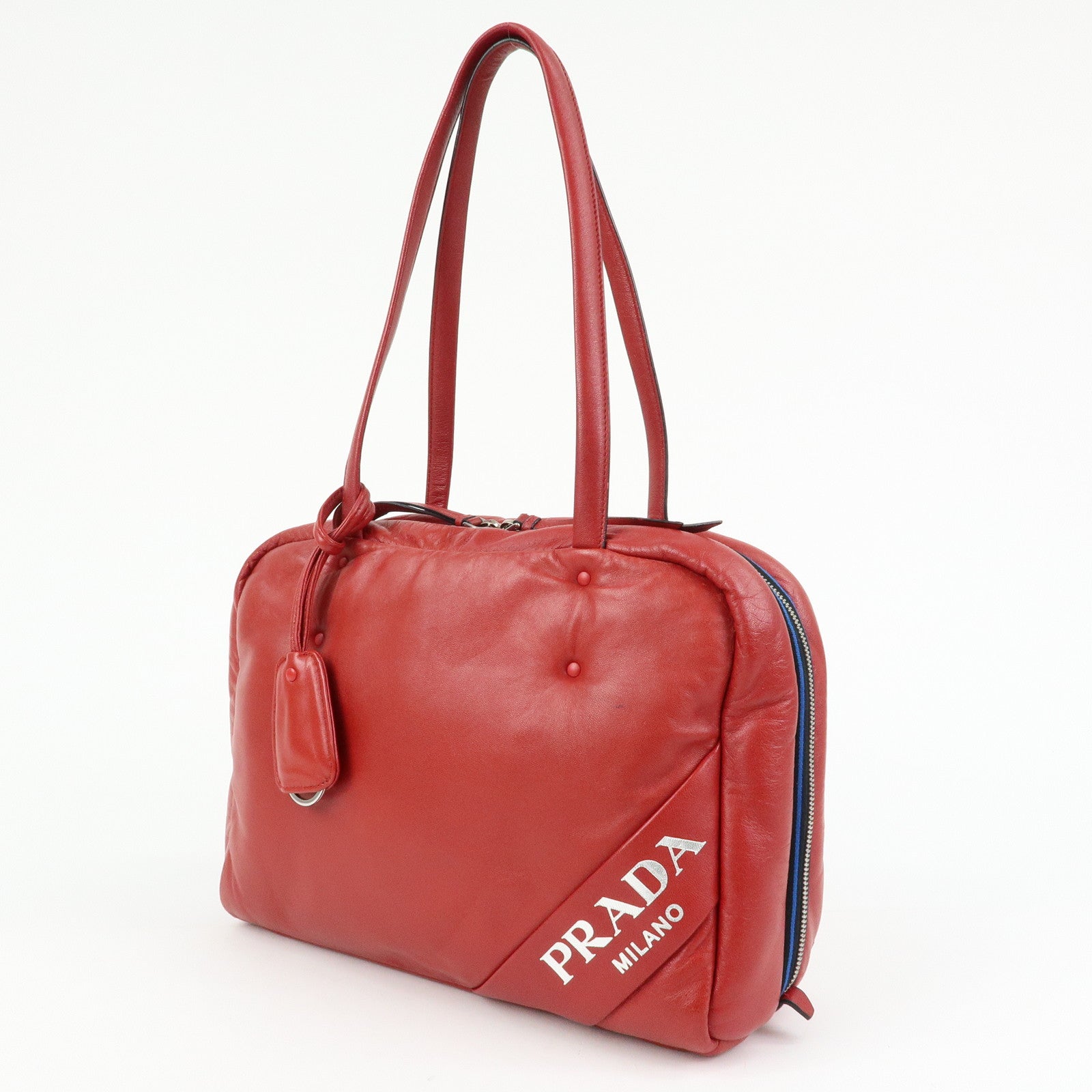 PRADA Nappa Leather Shoulder Bag Hand Bag Boston Bag Red 1BB052
