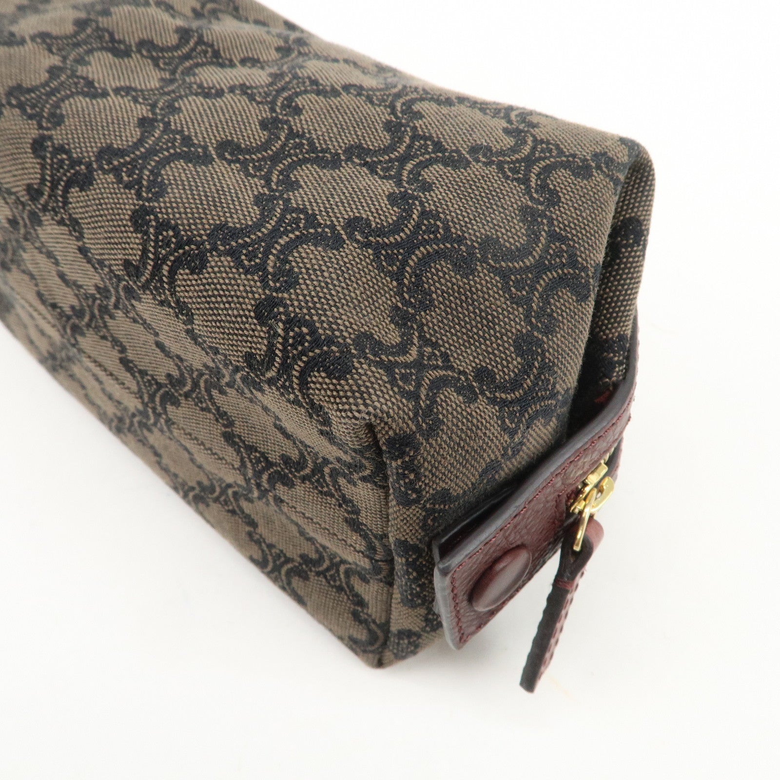 CELINE Macadam Canvas Leather Pouch Cosmetic Pouch Brown Wine Red