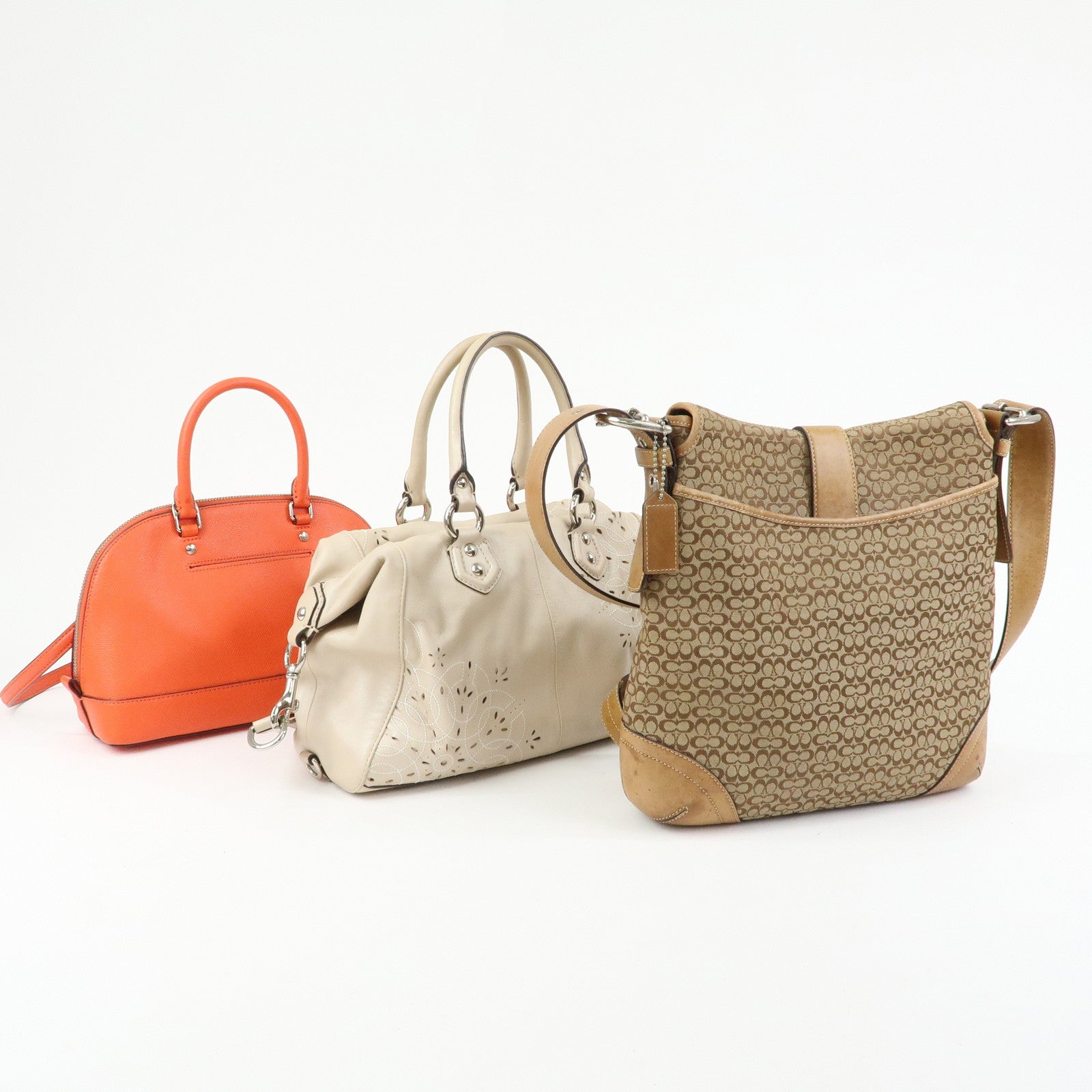 COACH Set of 3 Canvas Leather Shoulder Bag Hand Bag 2Way Bag