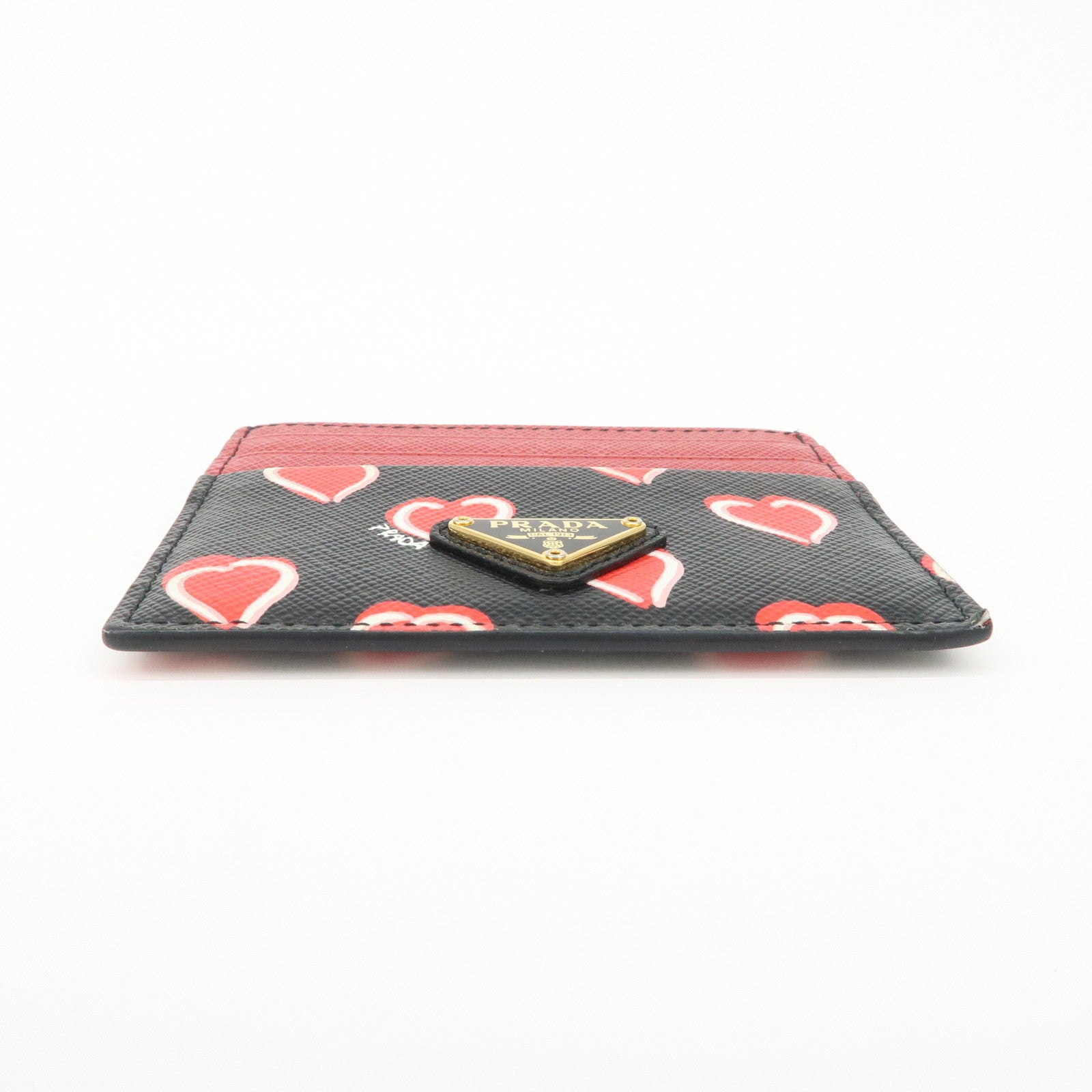 PRADA Saffiano Leather Heart Card Case Black Red White 1MC025