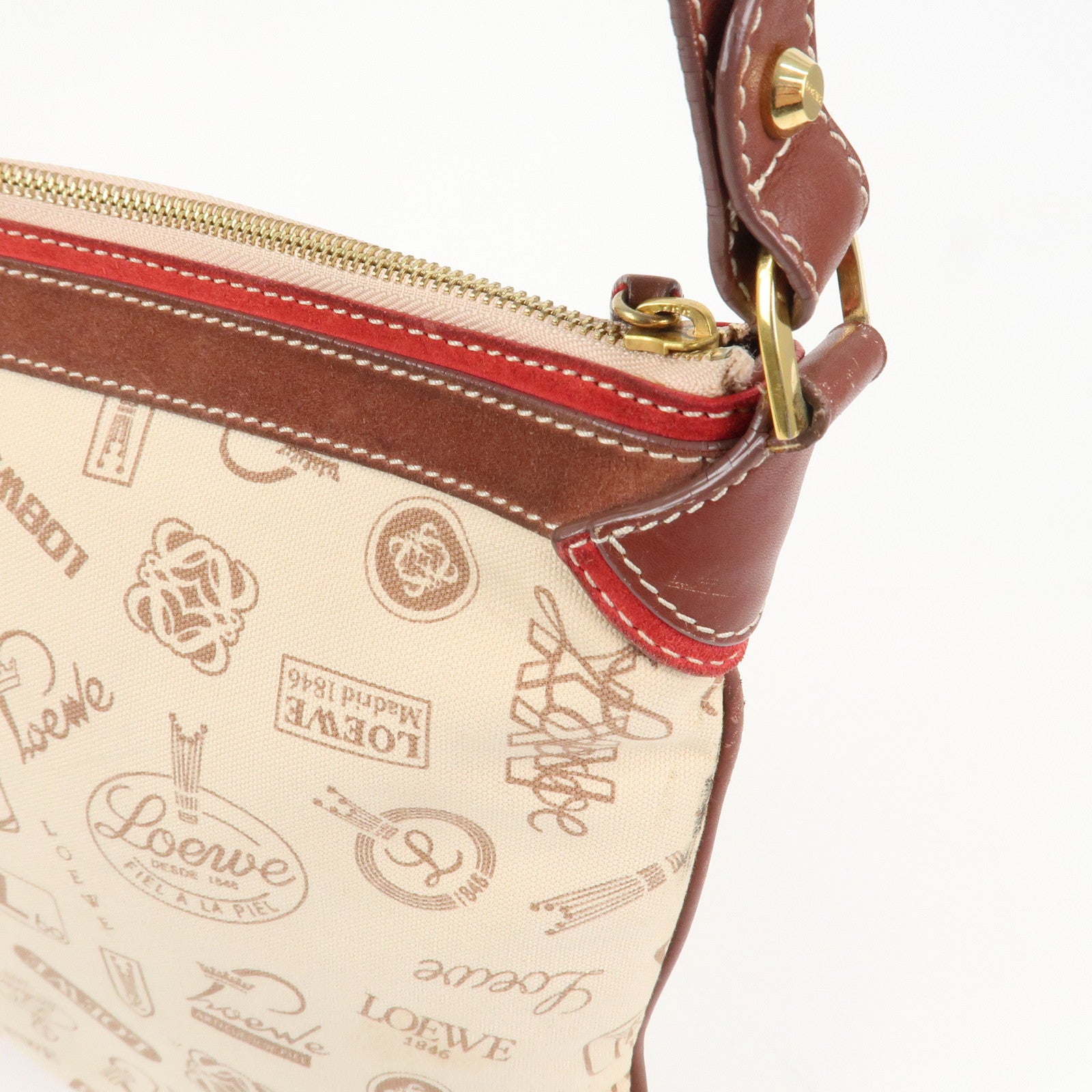 LOEWE Anagram 160th Anniversary Canvas Leather Shoulder Bag Beige