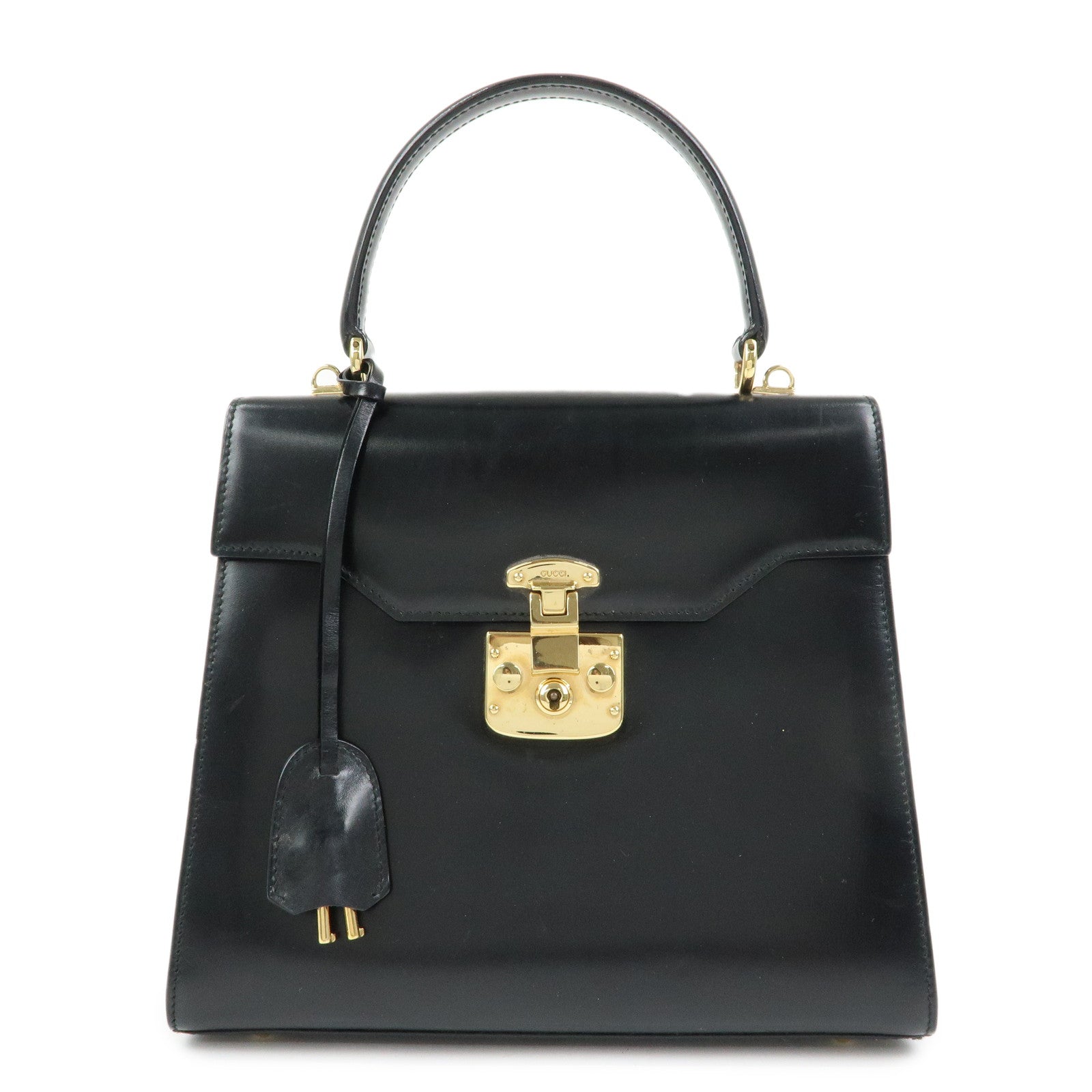 GUCCI Lady Lock Calf Leather 2Way Hand Bag Black