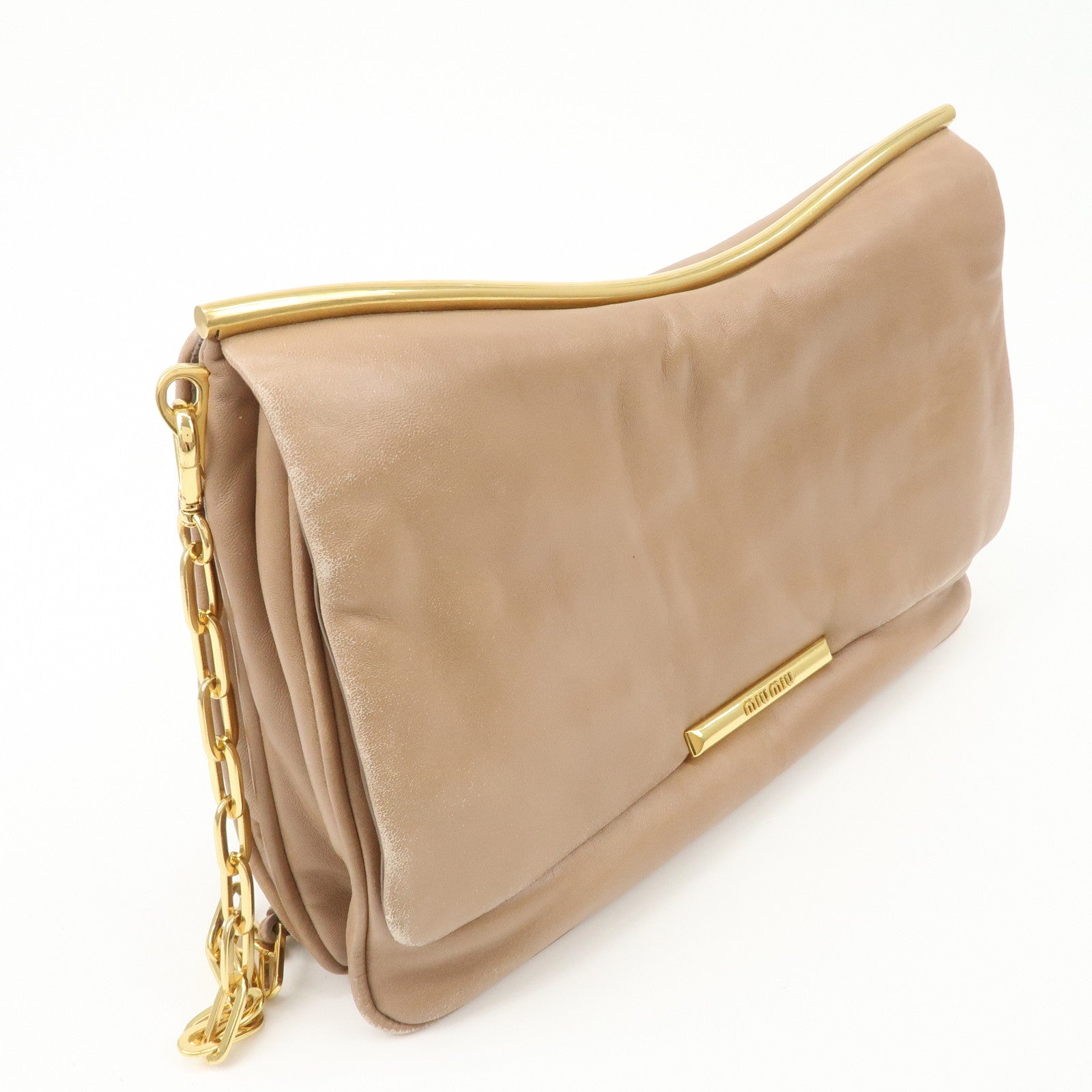 MIU MIU Leather 2Way Chain Shoulder Bag Clutch Bag Brown