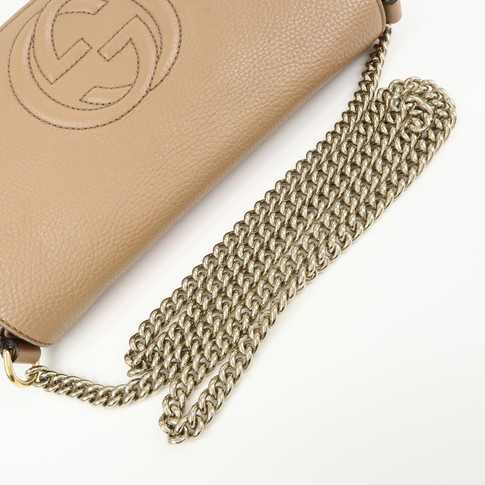 GUCCI SOHO Leather Chain Shoulder Bag Crossbody Bag Beige 536224