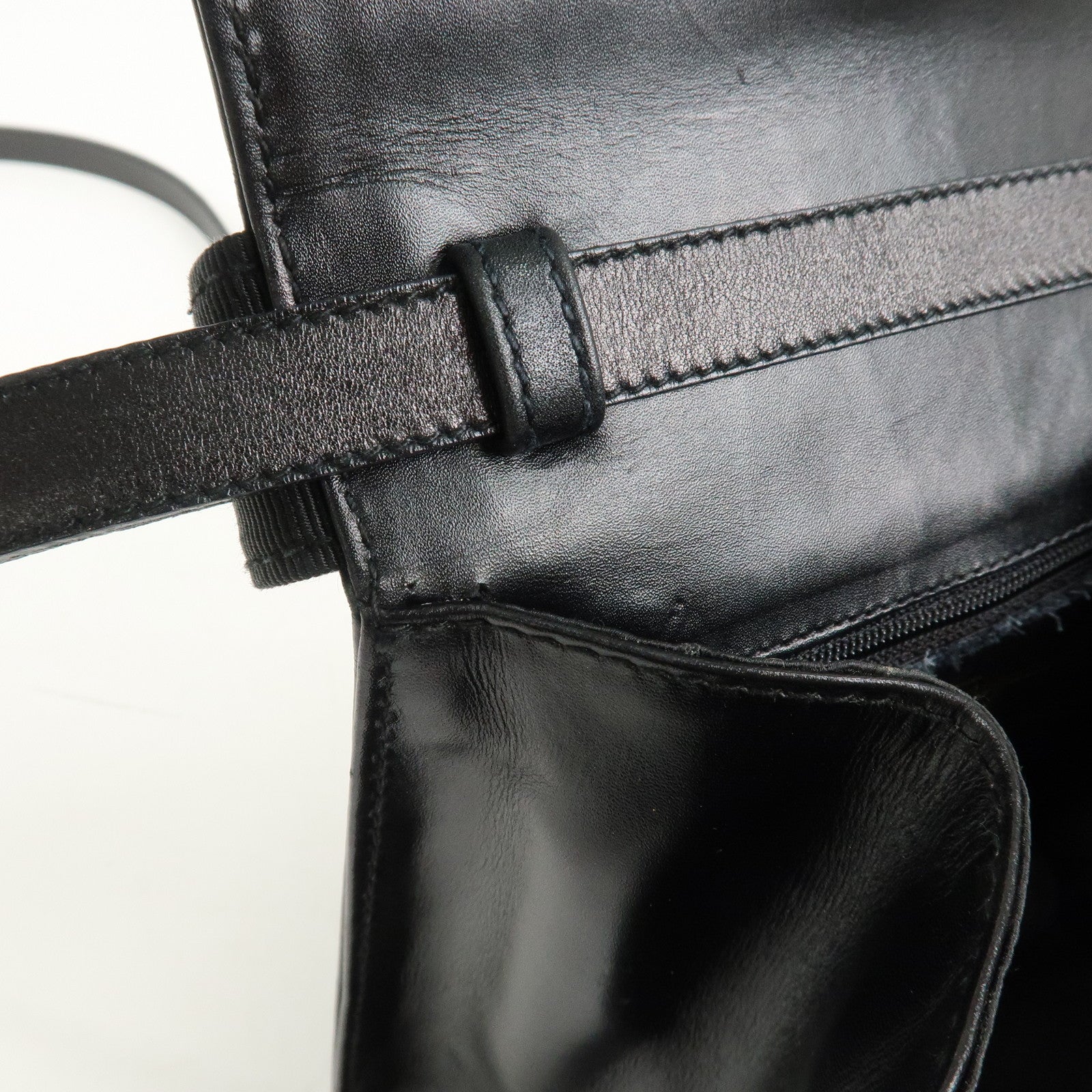 Ferragamo Varra Ribbon Leather 2Way Bag Shoulder Bag Hand Bag Black