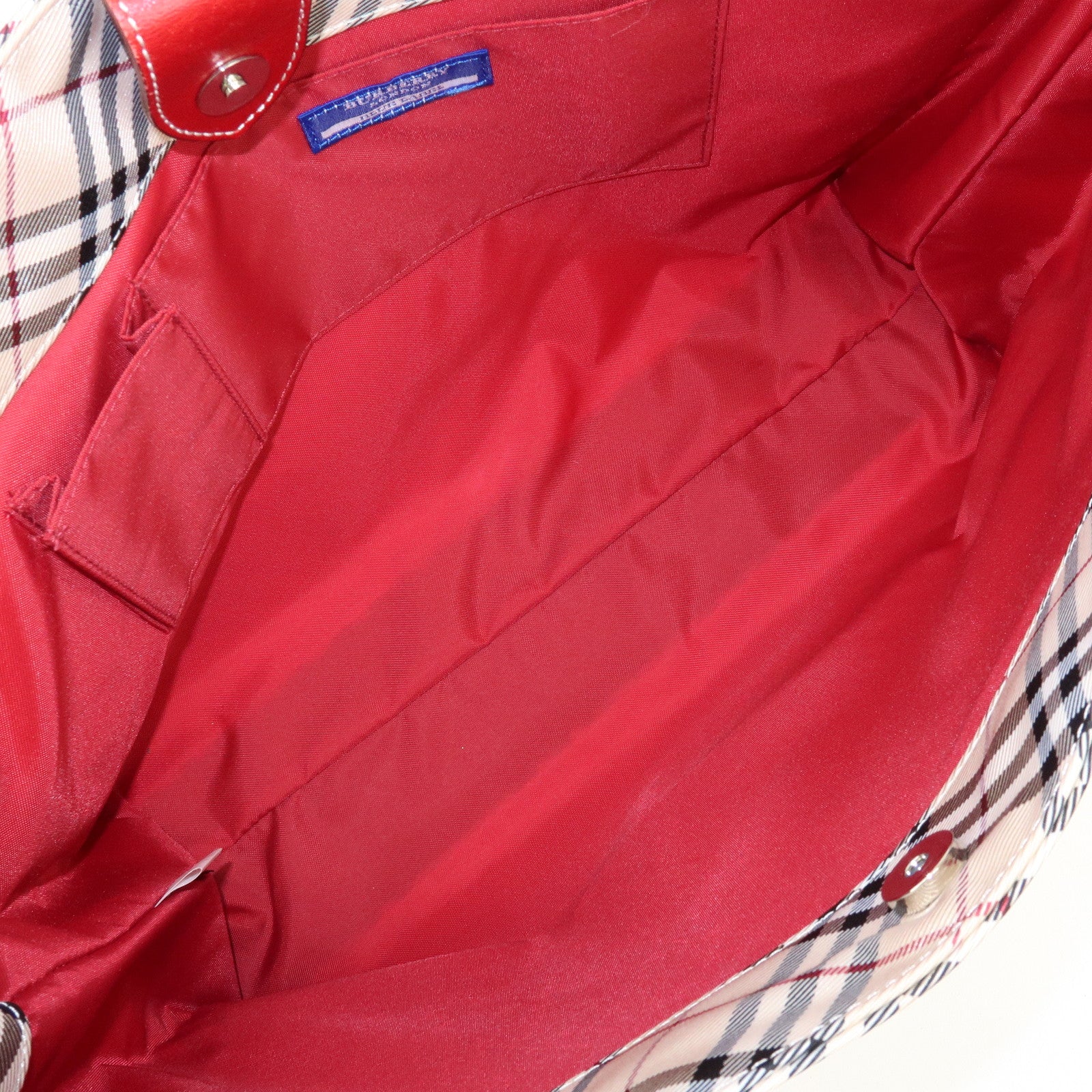 BURBERRY Blue Label Nova Plaid Nylon Leather Tote Bag Beige Red