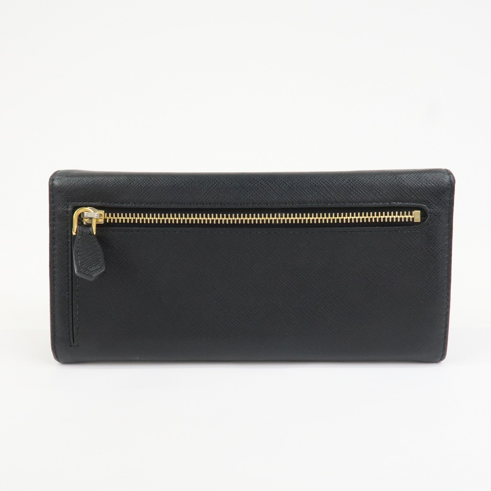 PRADA Saffiano Leather Flap Bi-Fold Long Wallet Black 1MH132
