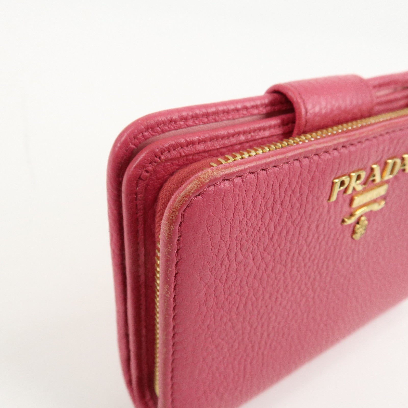 PRADA Logo Leather Bi-Fold Wallet Small Wallet Pink 1ML018 Used