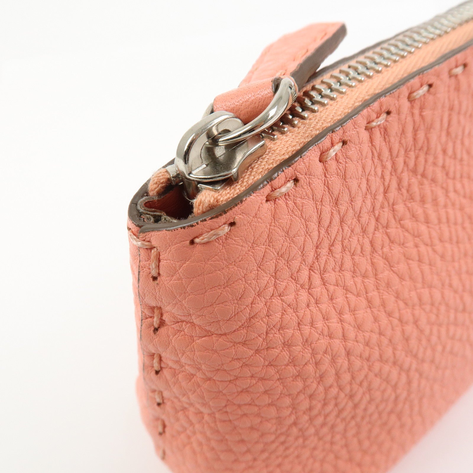 FENDI Selleria Leather Pouch Cosmetic Pouch Coral Pink