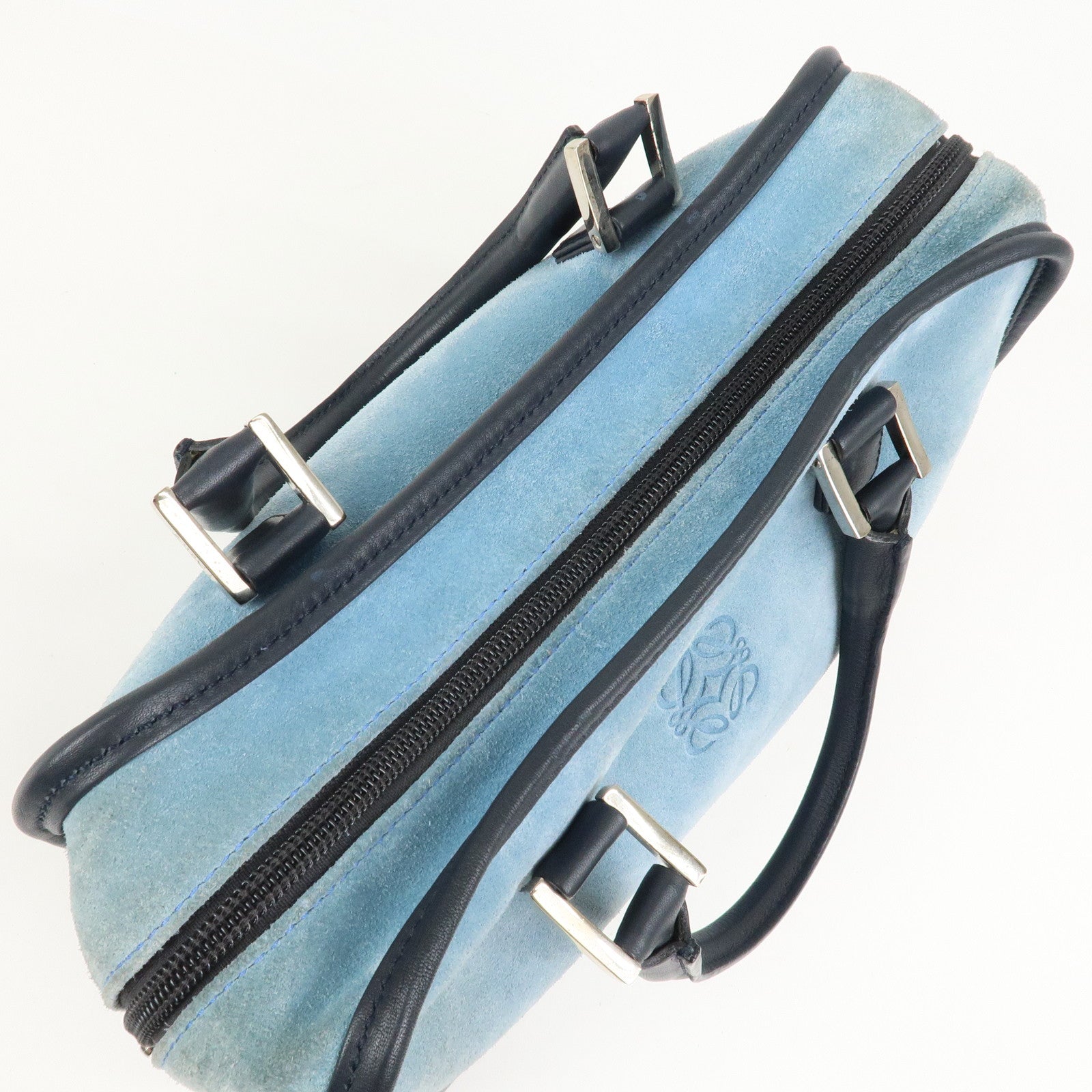 LOEWE Anagram Suede Leather Amazona 28 Hand Bag Blue