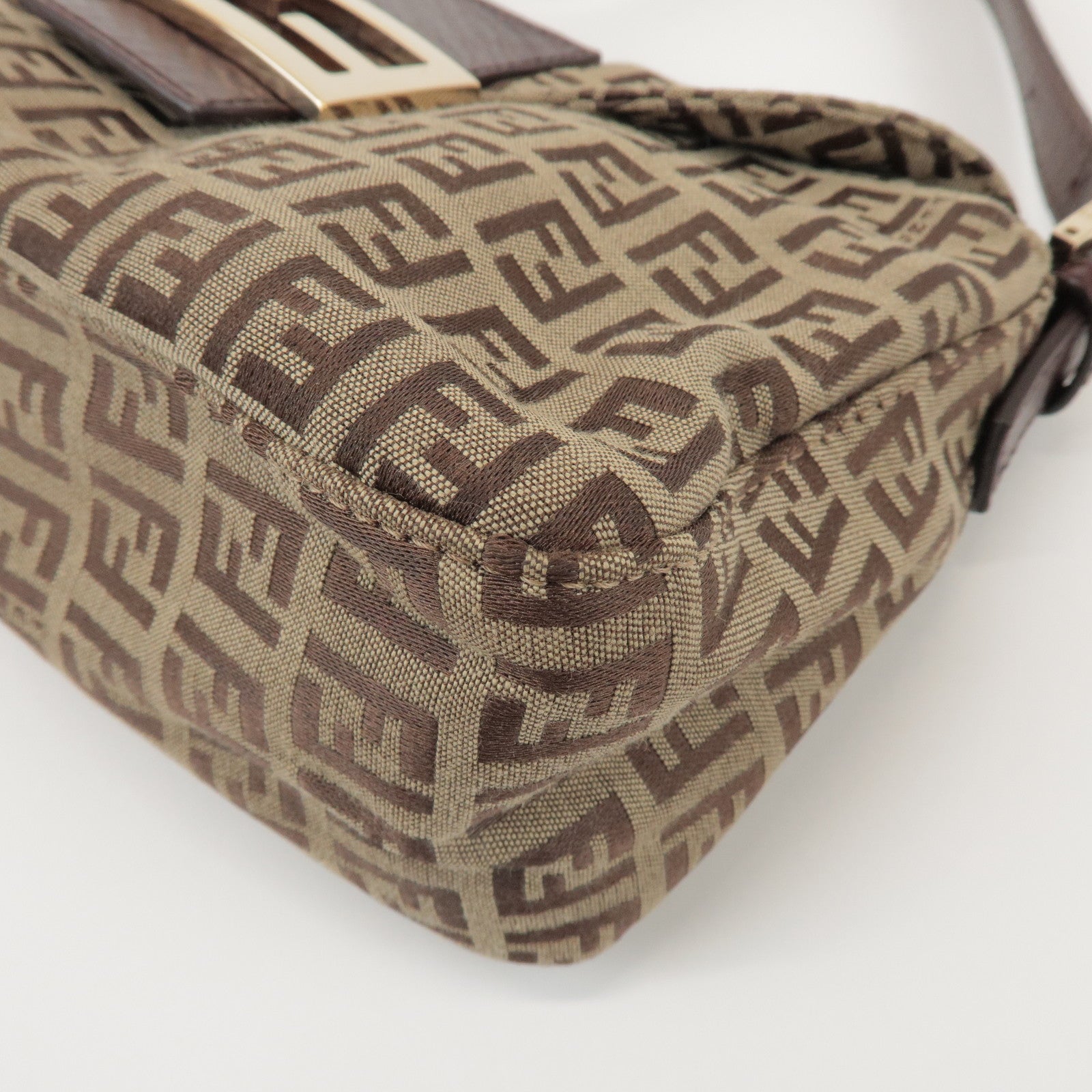 FENDI Zucchino Canvas Leather Hand Bag Brown Beige 8BR003