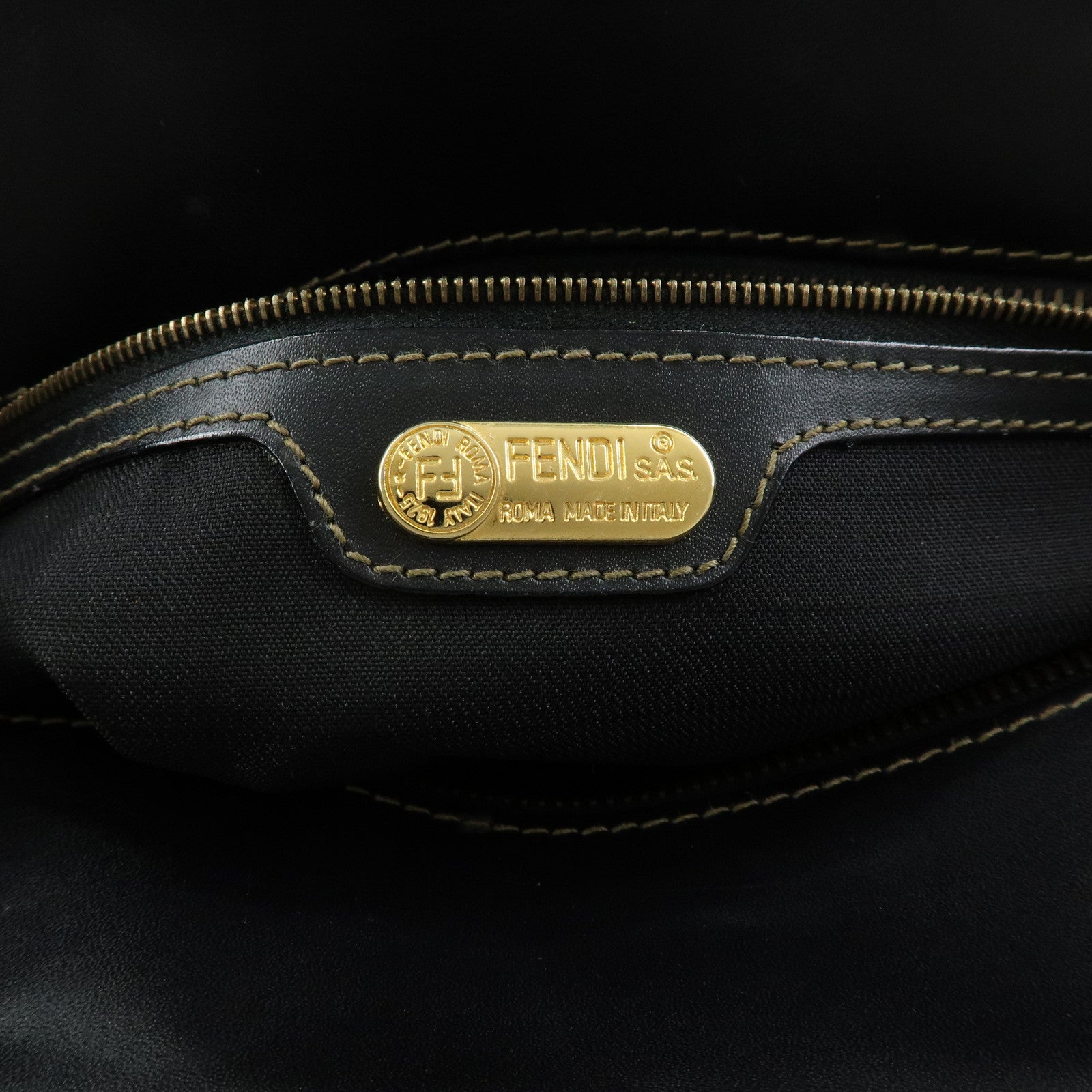 FENDI Pequin PVC Leather 2Way Bag Tote Bag Black Brown 14457