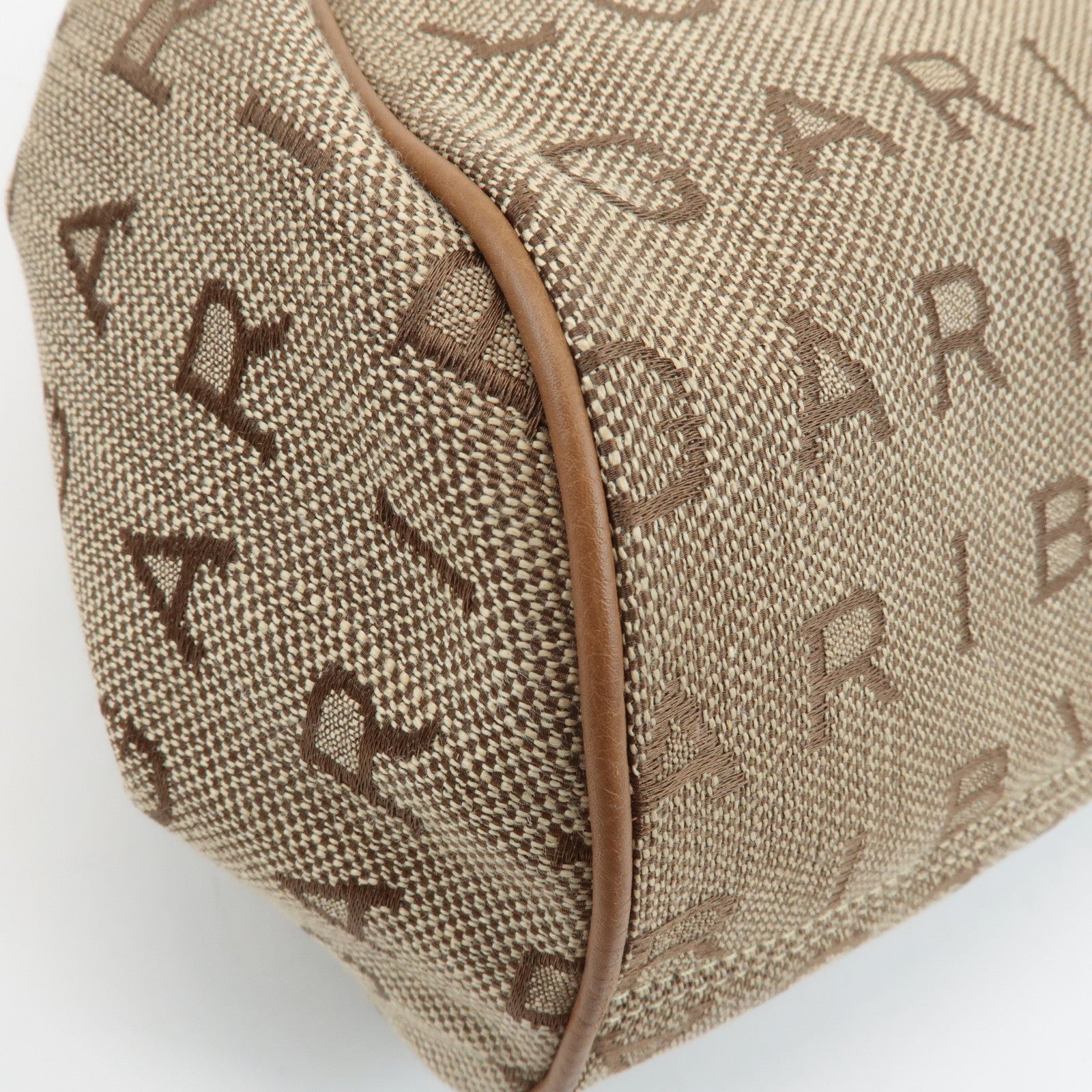 BVLGARI Logo Mania Leather Canvas Tote Bag Shoulder Bag Beige Brown Used