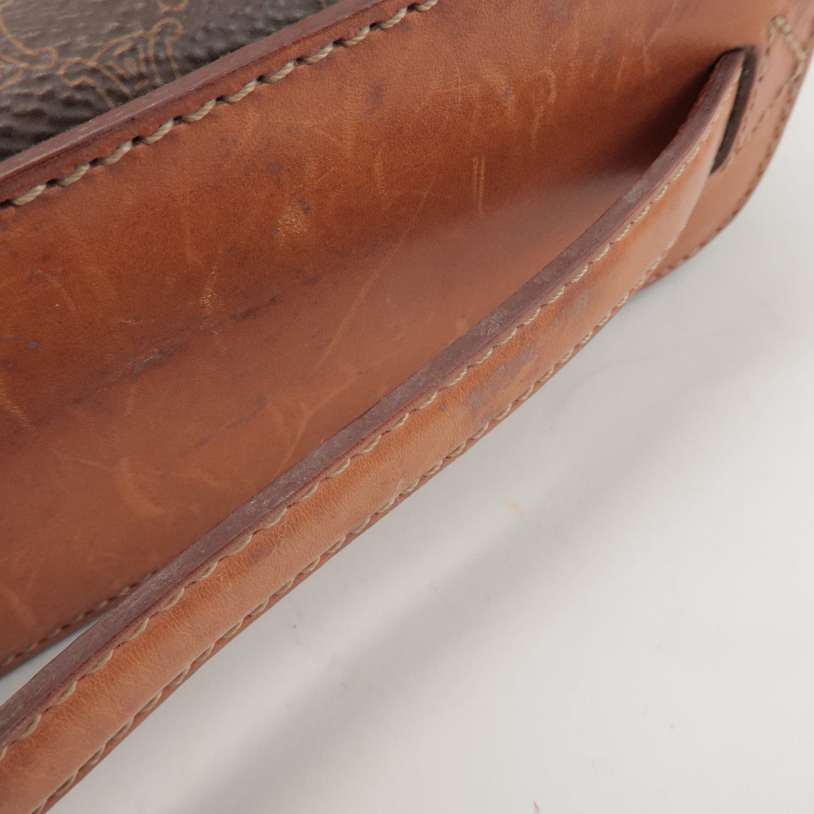 CELINE Macadam PVC Leather Hand Bag Vanity Bag Brown