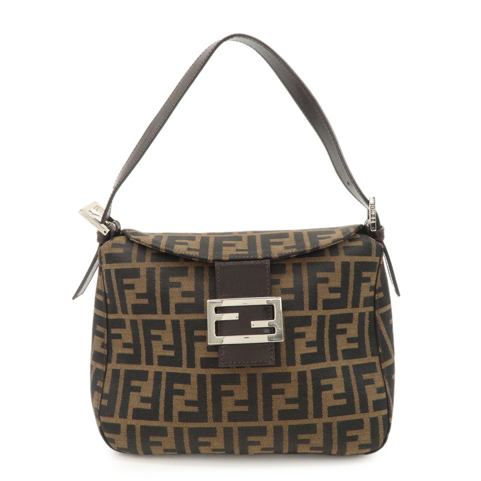 FENDI Zucca Canvas Leather Shoulder Bag Hand Bag Brown Black 26426 Used
