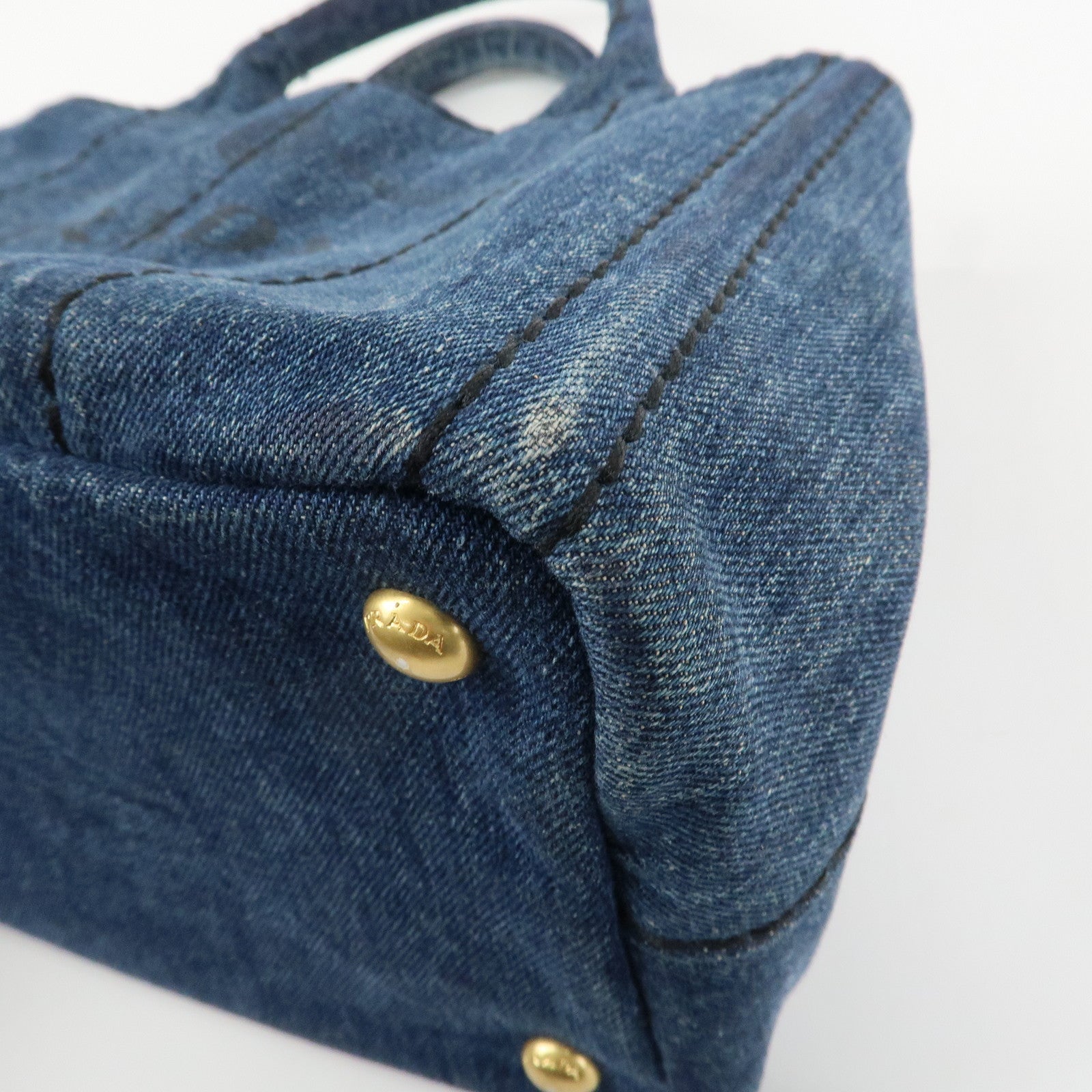PRADA Denim Canapa Mini 2Way Tote Bag Shoulder Bag Blue 1BG439 Used