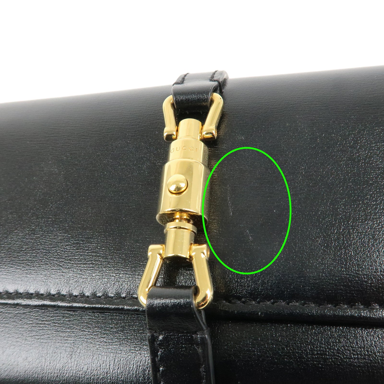 GUCCI Jackie 1961 Leather Chain Wallet WOC Black Gold 652681 Used