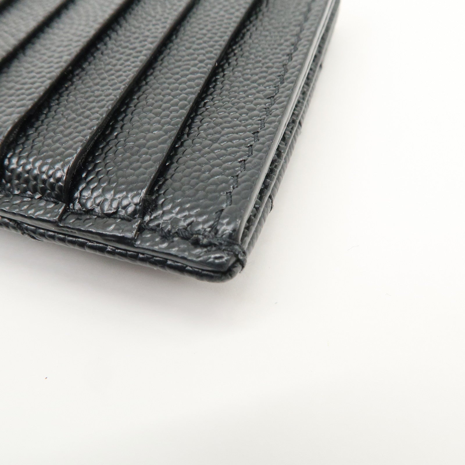 SAINT LAURENT Leather Card Case Black Gold Hardware