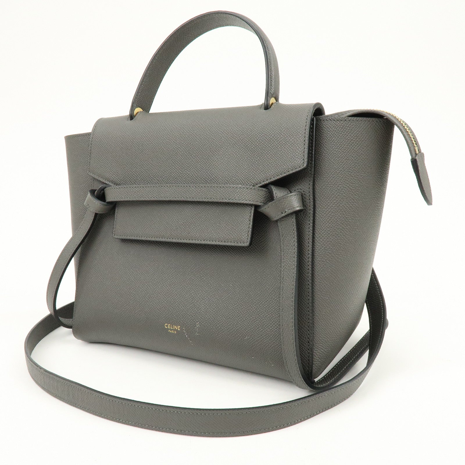CELINE Belt Bag Leather 2Way Bag Shoulder Bag Hand Bag Gray