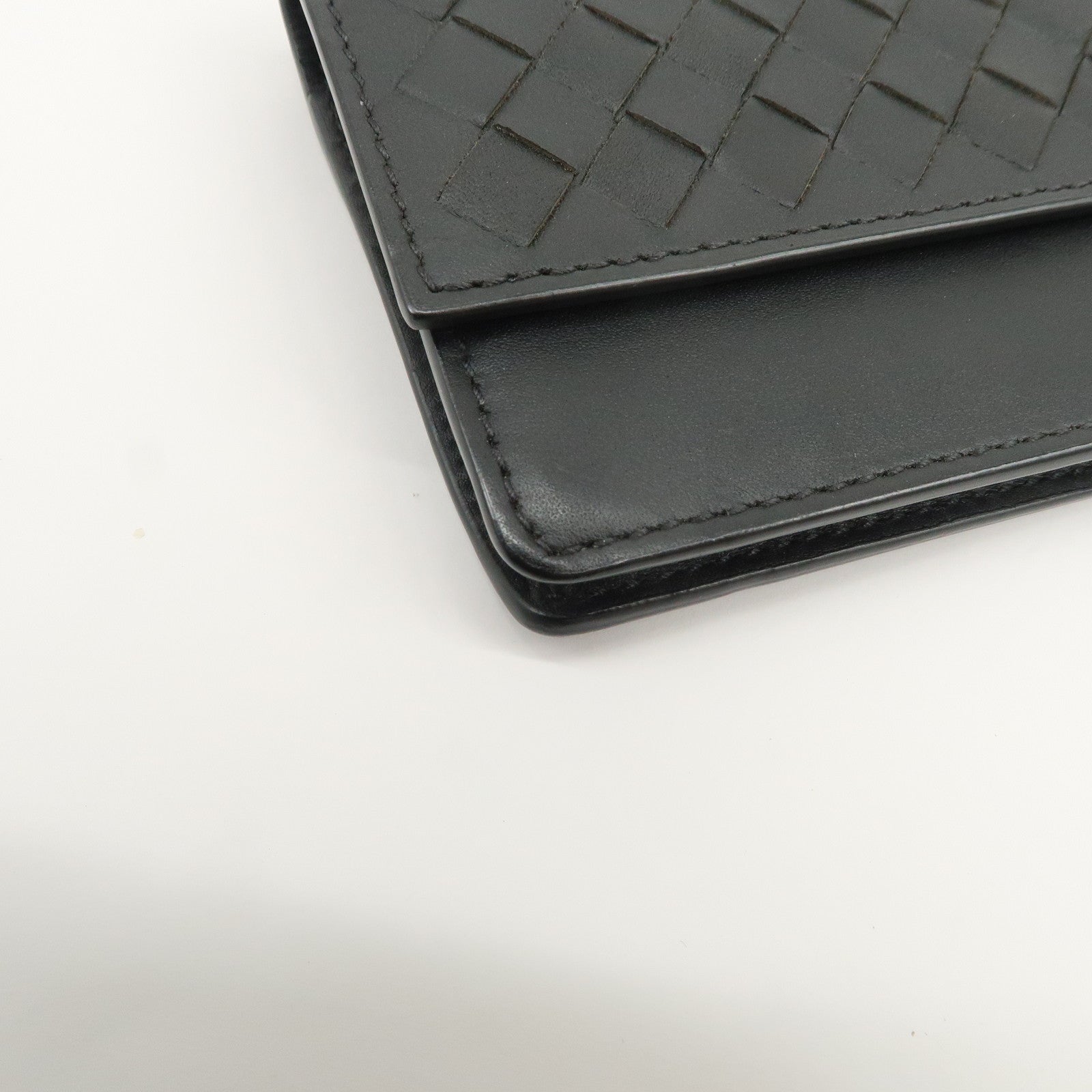 BOTTEGA VENETA Intrecciato Leather Card Case Card Holder Black