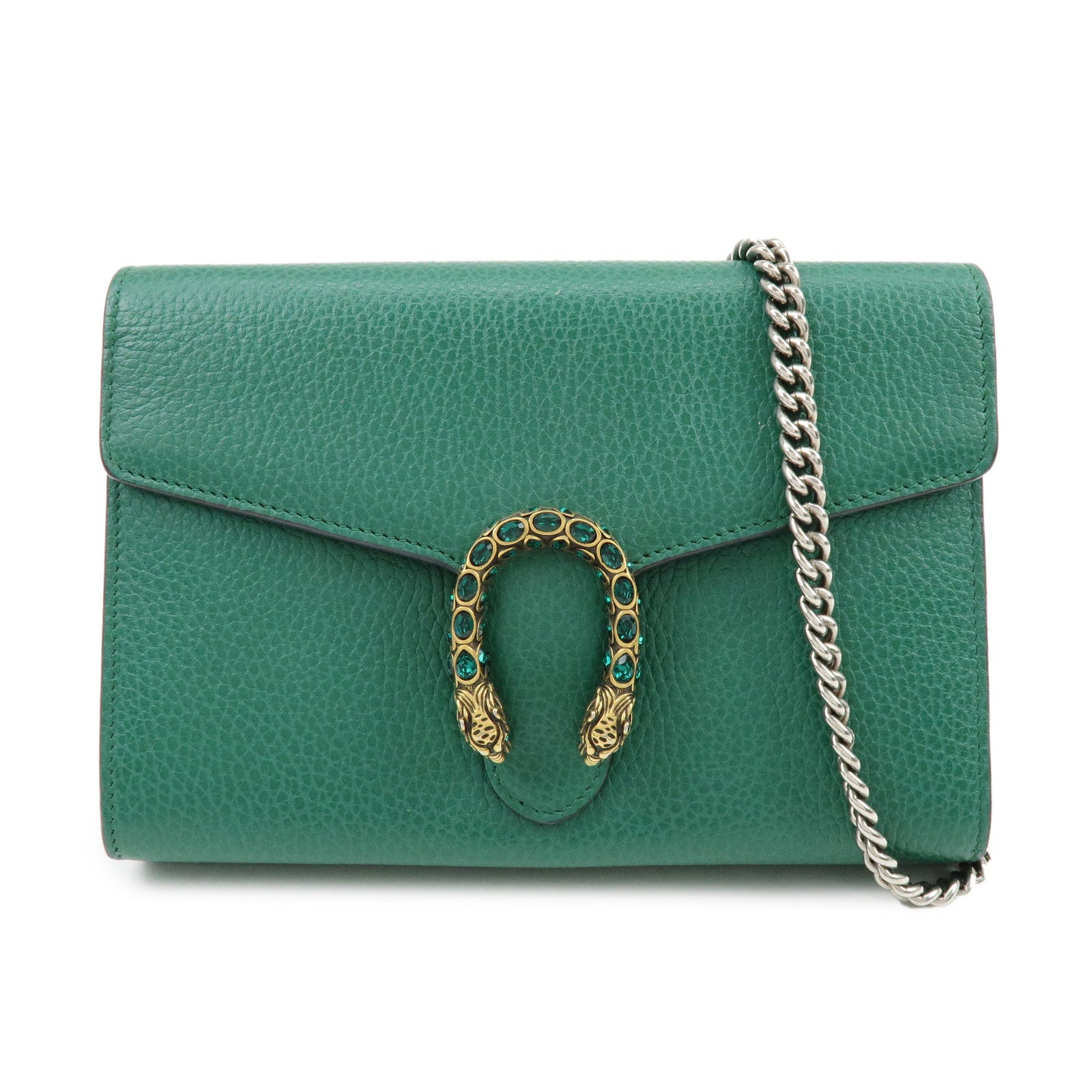 GUCCI Dionysus Leather Chain Shoulder Bag Wallet Green 401231
