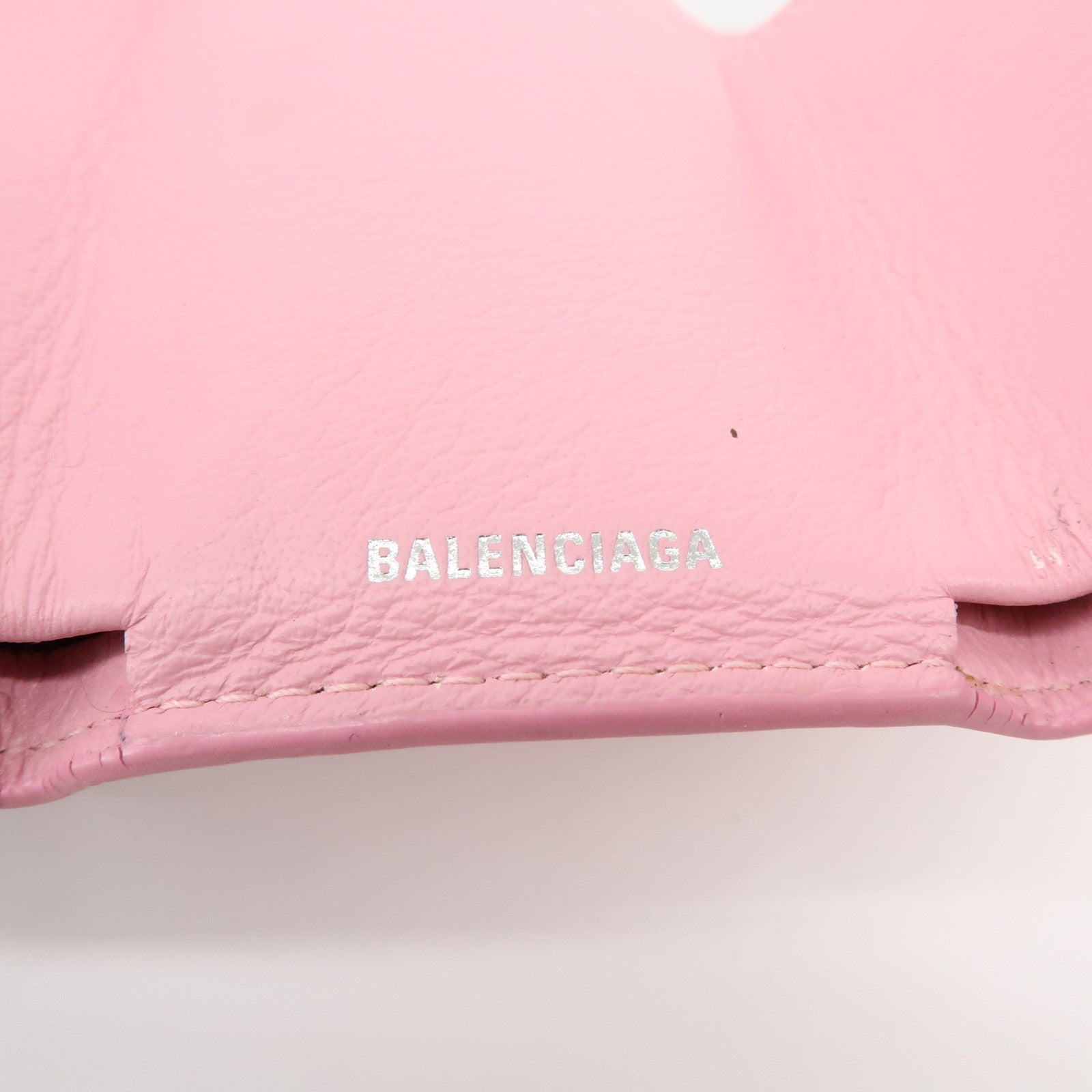 BALENCIAGA Leather Tri-fold Compact Wallet Pink 391446
