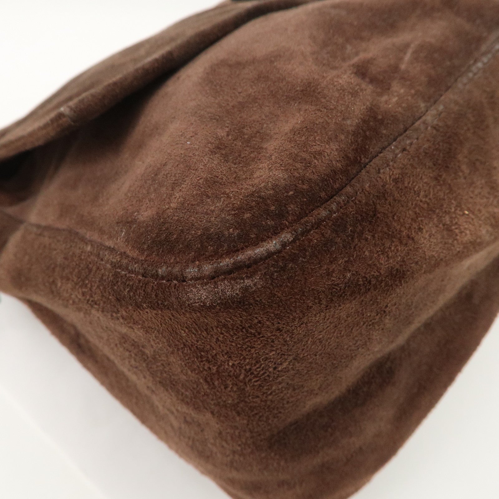 FENDI Mamma Baguette Suede Shoulder Bag Dark Brown 8BR001 Used