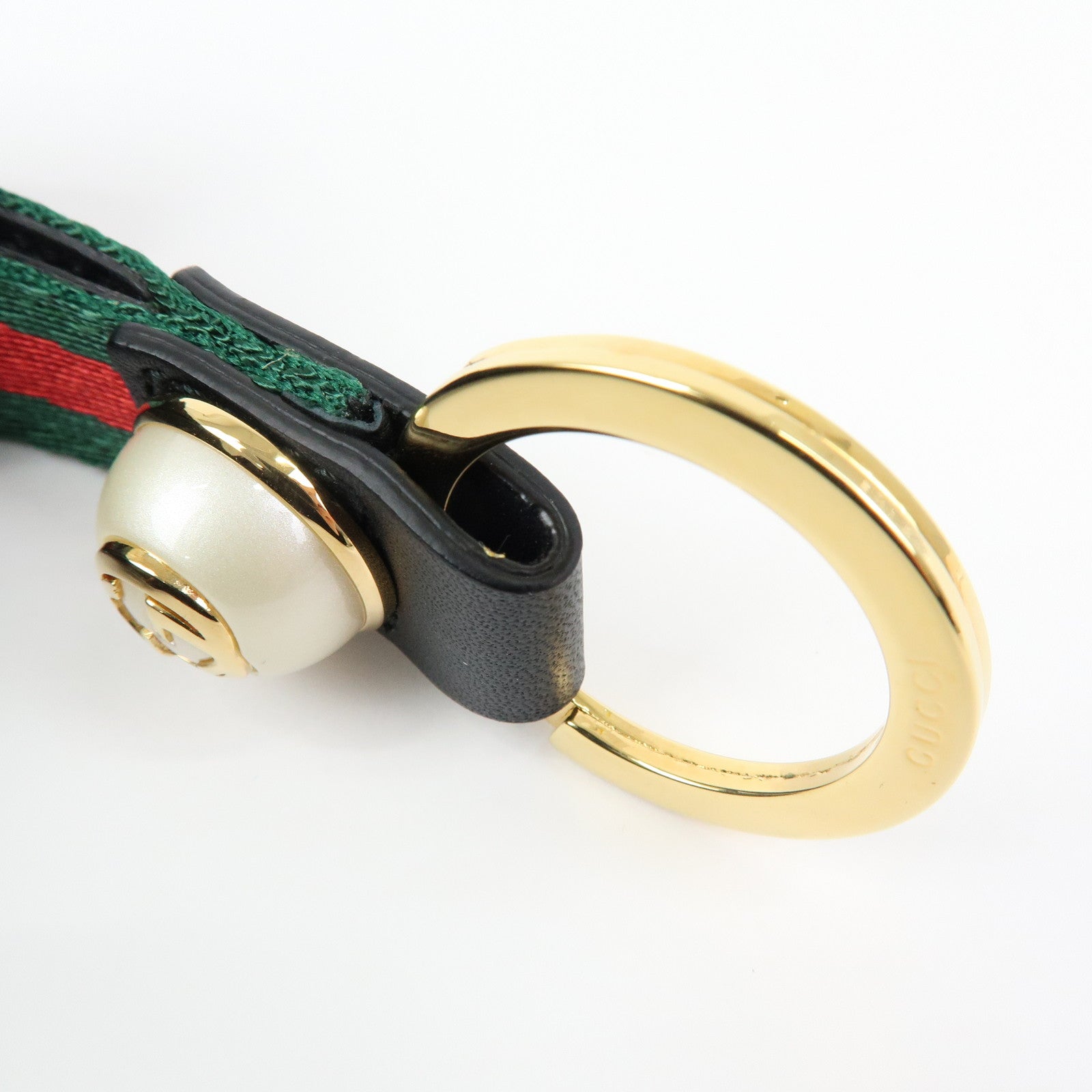 GUCCI Sherry Canvas Leather Bag Charm Key Holder Black 476390