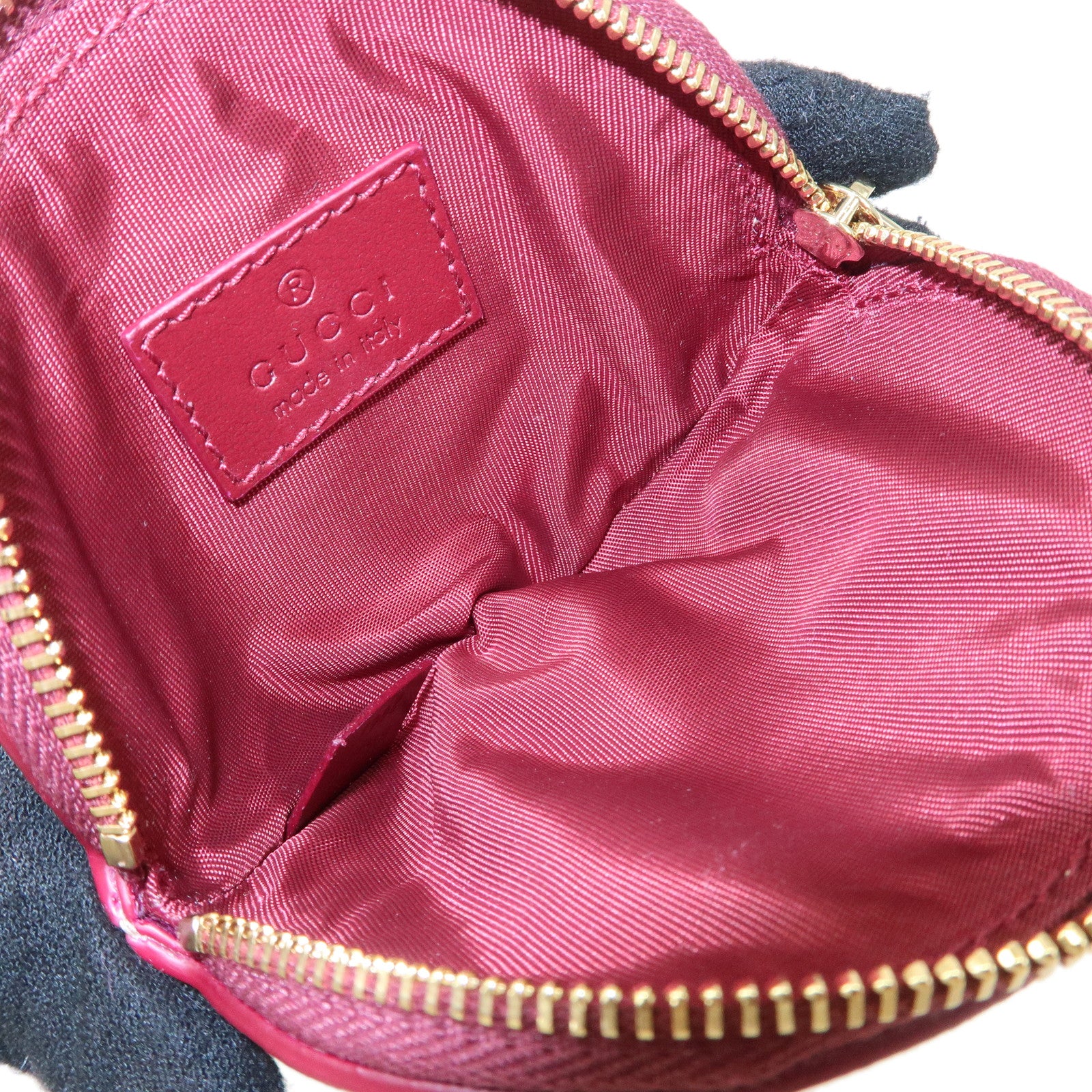 GUCCI GG Supreme Leather Cat Shape Coin Case Beige Bordeaux 818766 Used