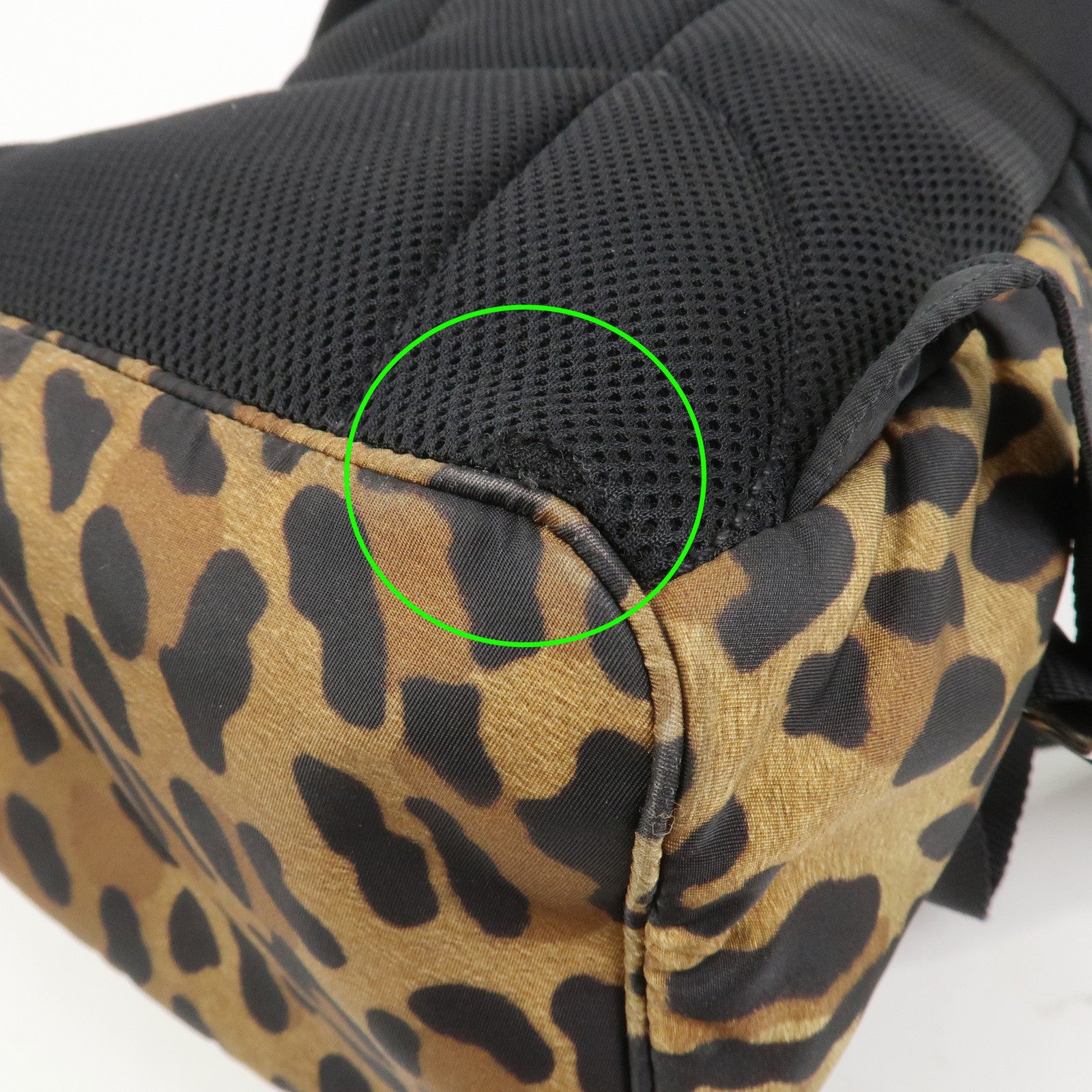 PRADA Nylon Leather Backpack Rucksack Leopard Black 1BZ001