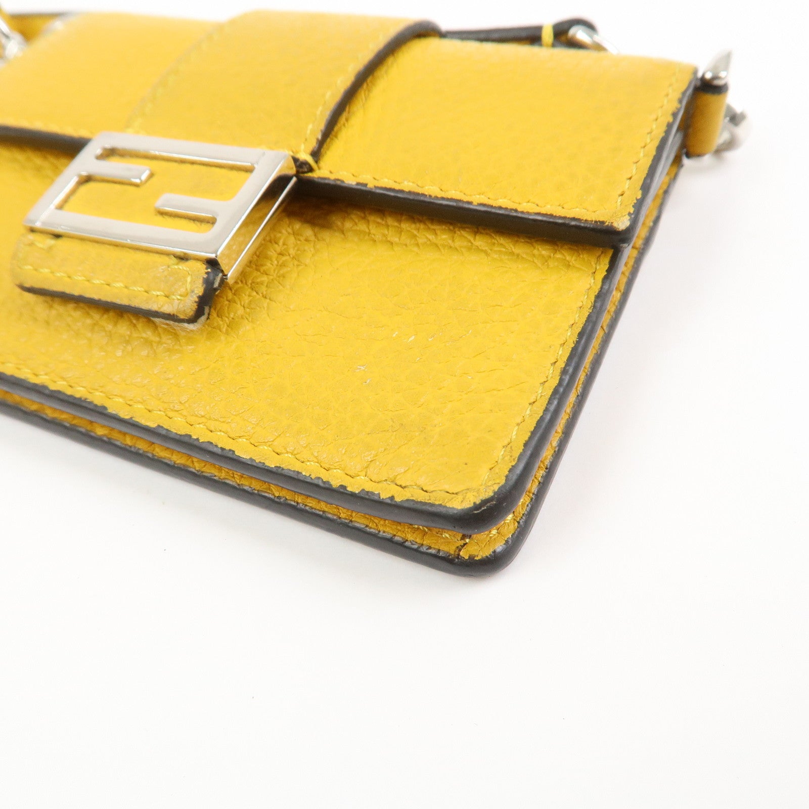 FENDI Micro Flat Baguette Leather Mini Shoulder Bag Yellow
