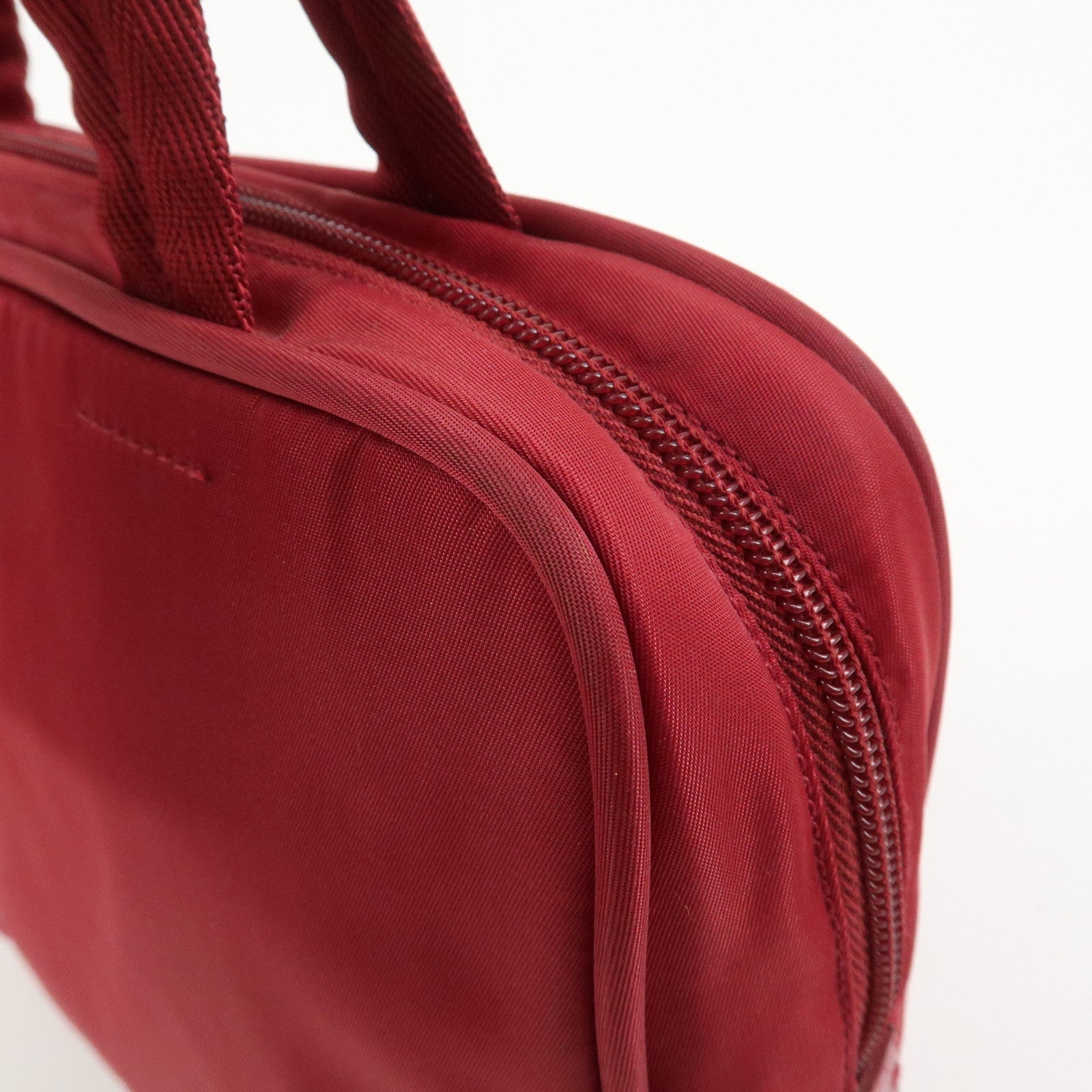 PRADA Triangle Logo Nylon Leather Hand Bag Wine Red B8495