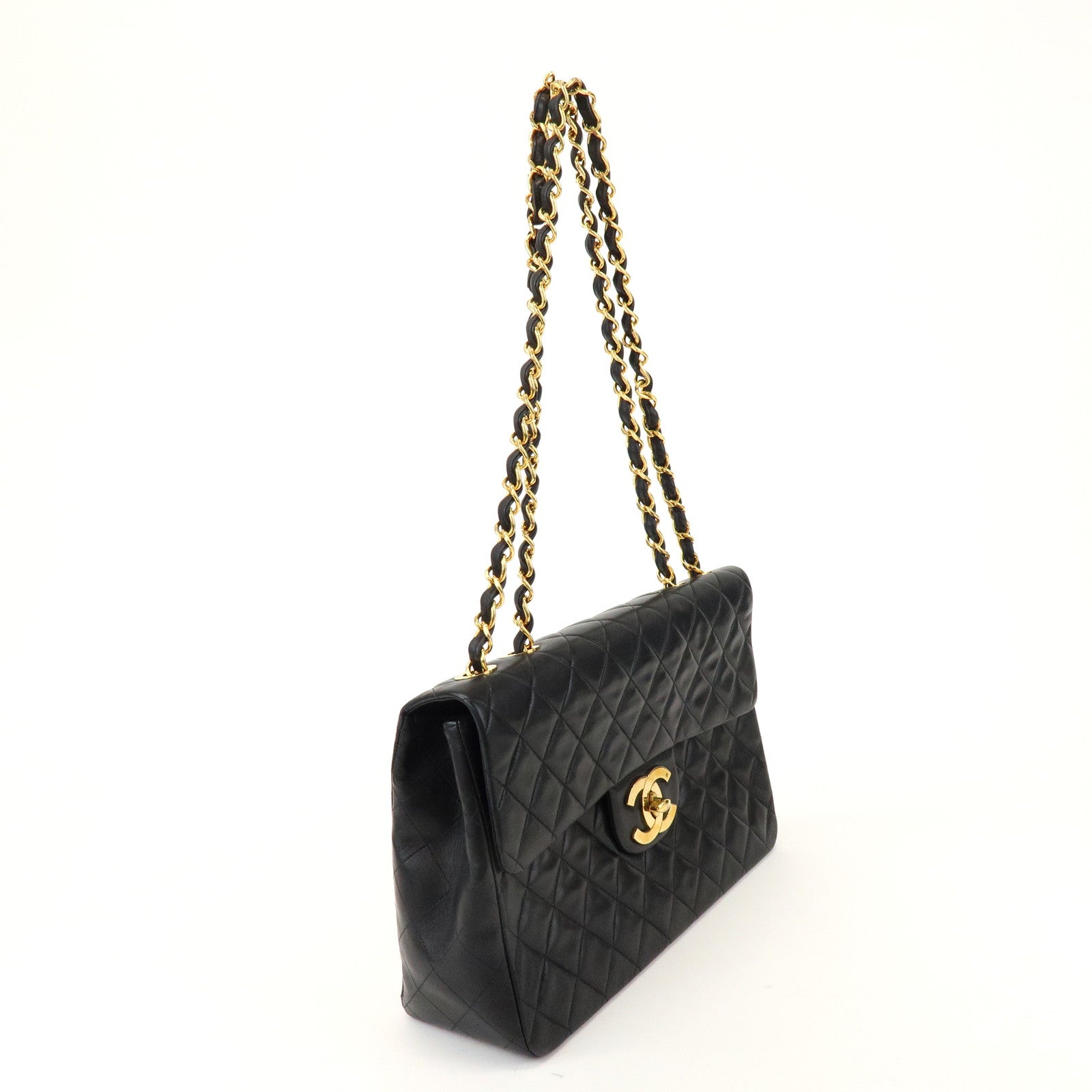 CHANEL Jumbo Matelasse 34 Lamb Skin Shoulder Bag Black A01094