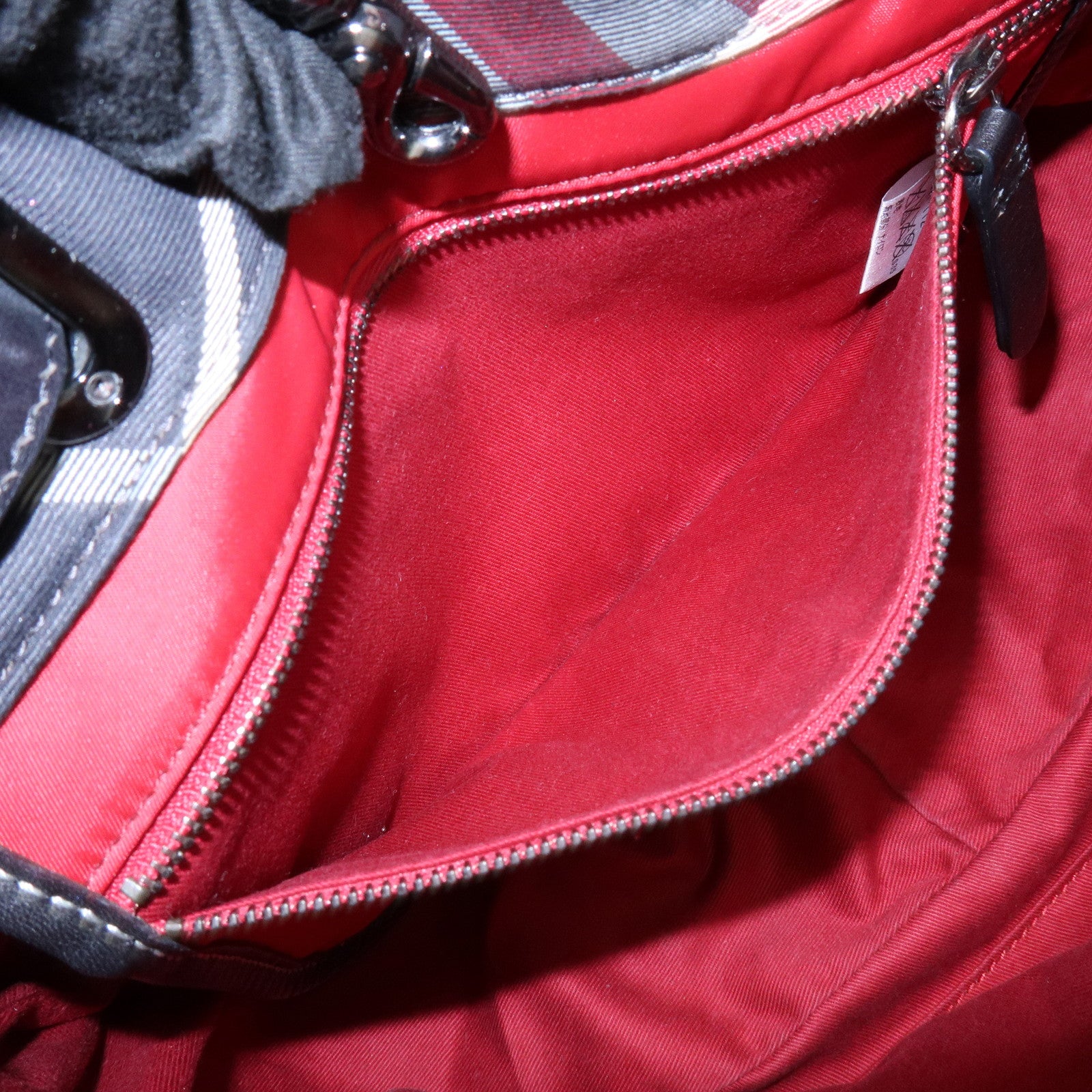 BURBERRY Blue Label Nova Plaid Nylon Leather Tote Bag Red Black
