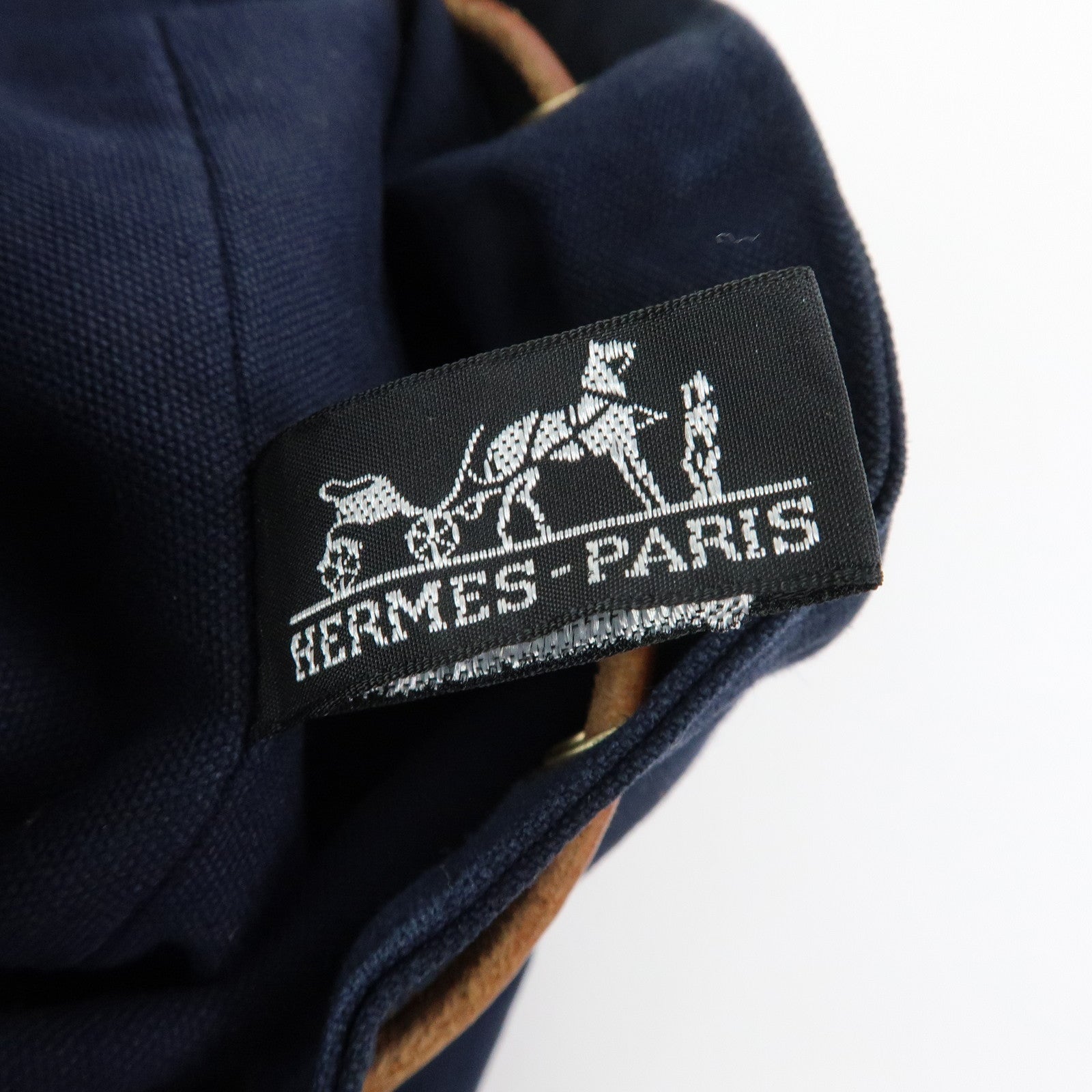 HERMES Canvas Leather Porochon Mimil PM Drawstring Backpack Navy