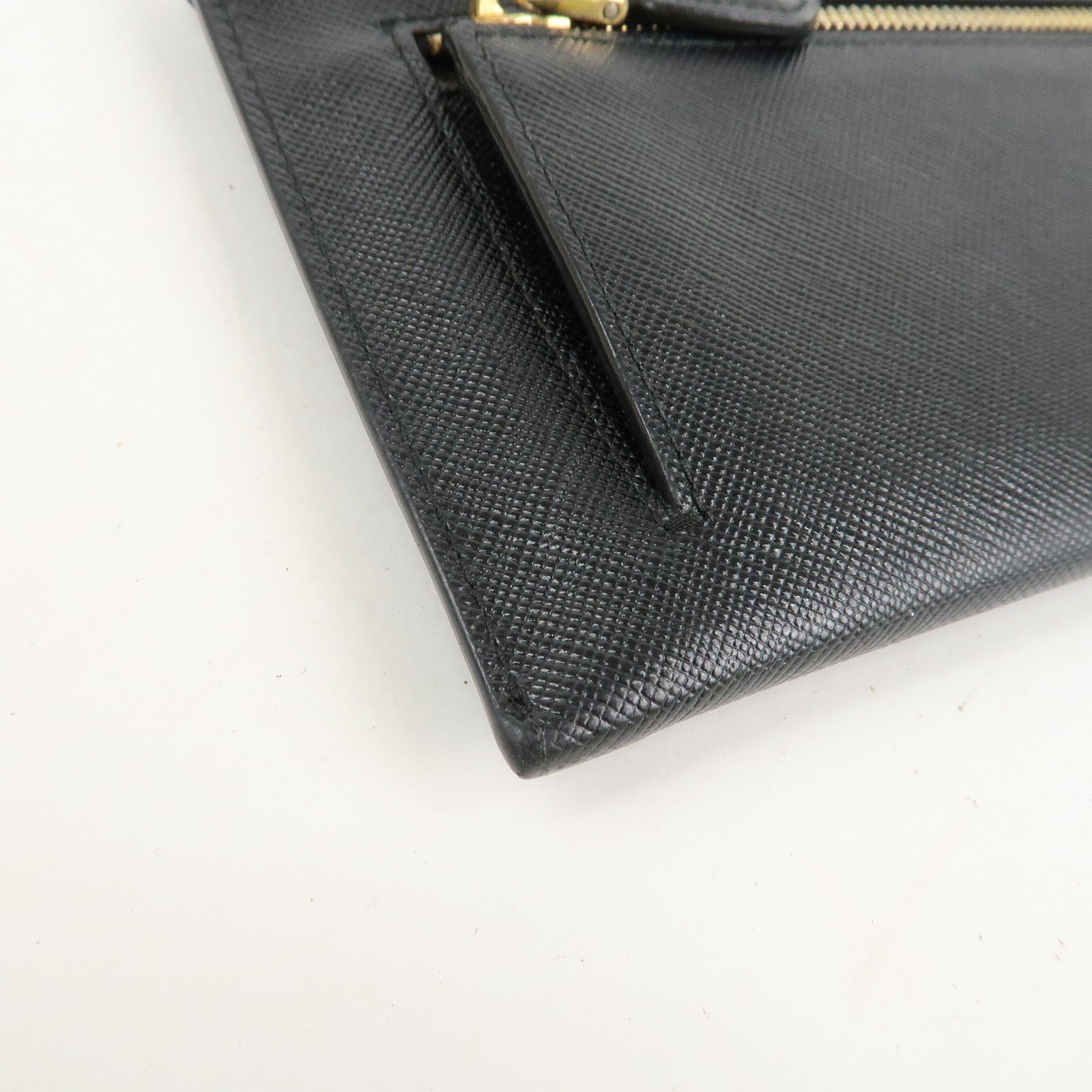 PRADA Saffiano Leather Envelope Flap Long Wallet Black 1M1175 Used